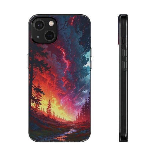 Vibrant Nature Soft Phone Case - Lightning Storm Design
