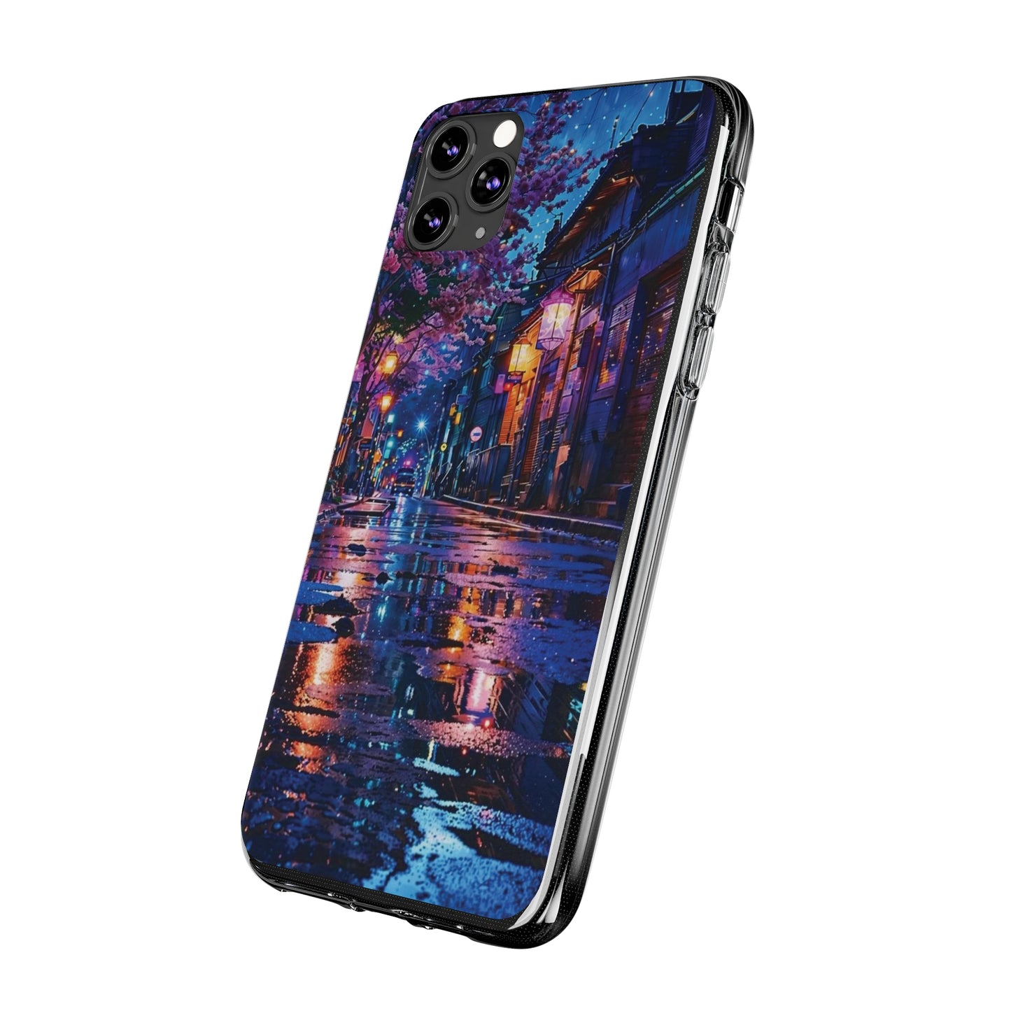 Artistic Nightscape Soft Phone Case - Vibrant Street Scene