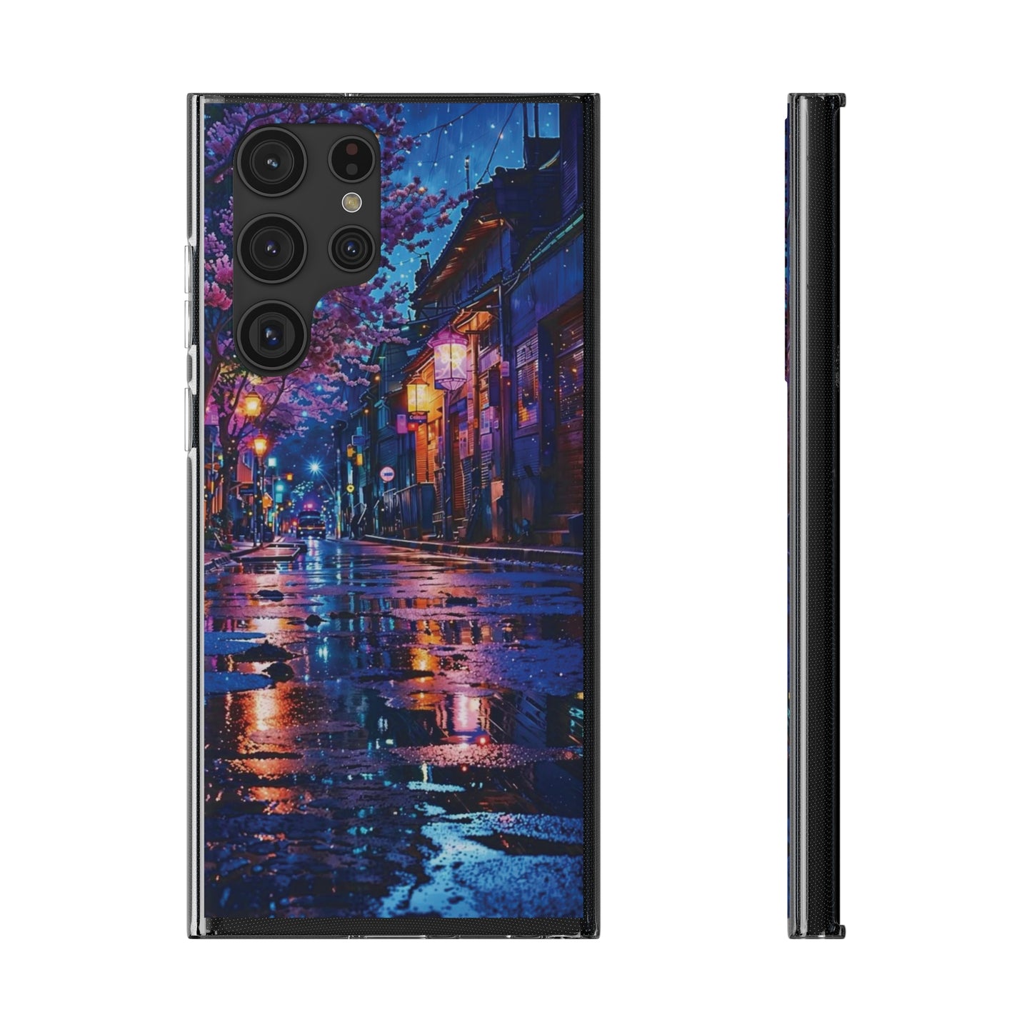 Artistic Nightscape Soft Phone Case - Vibrant Street Scene