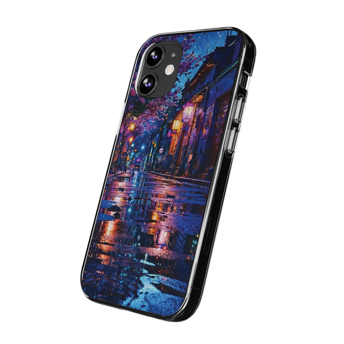 Artistic Nightscape Soft Phone Case - Vibrant Street Scene