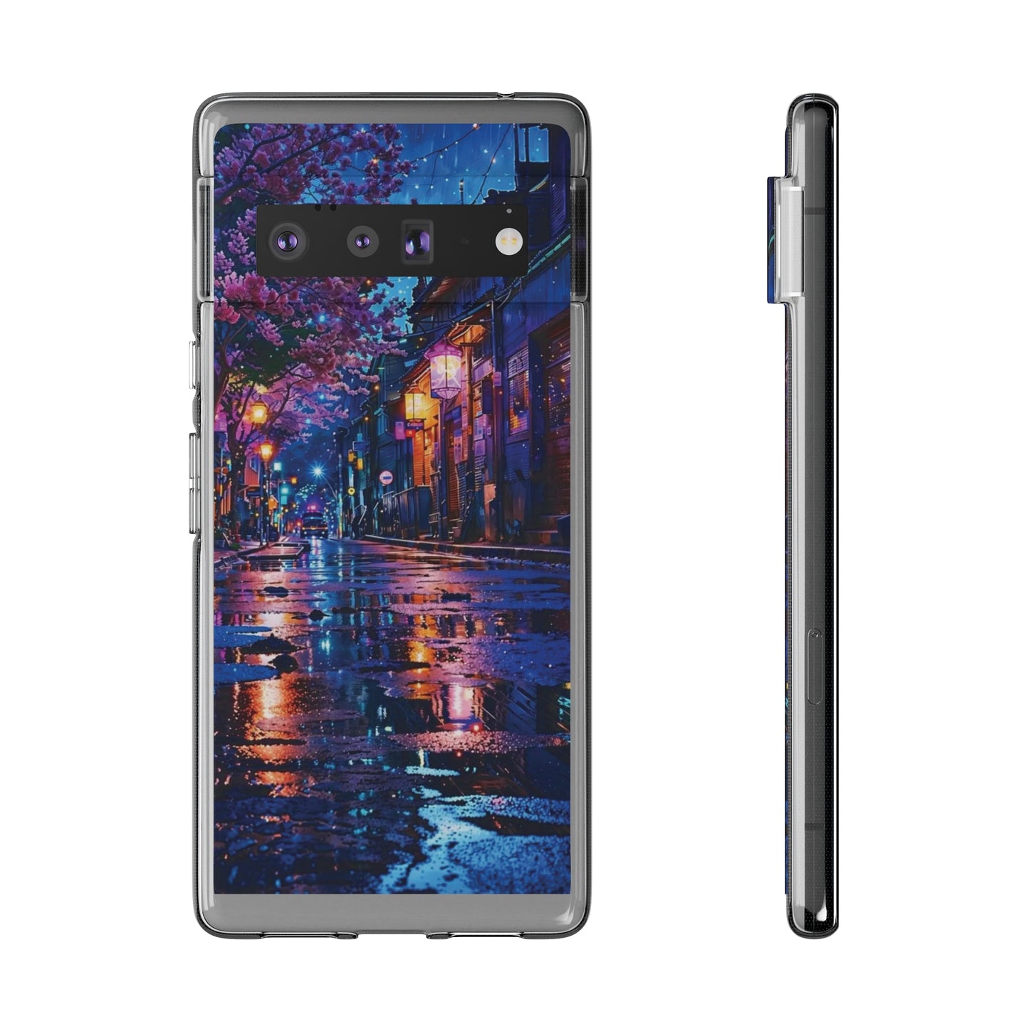 Artistic Nightscape Soft Phone Case - Vibrant Street Scene
