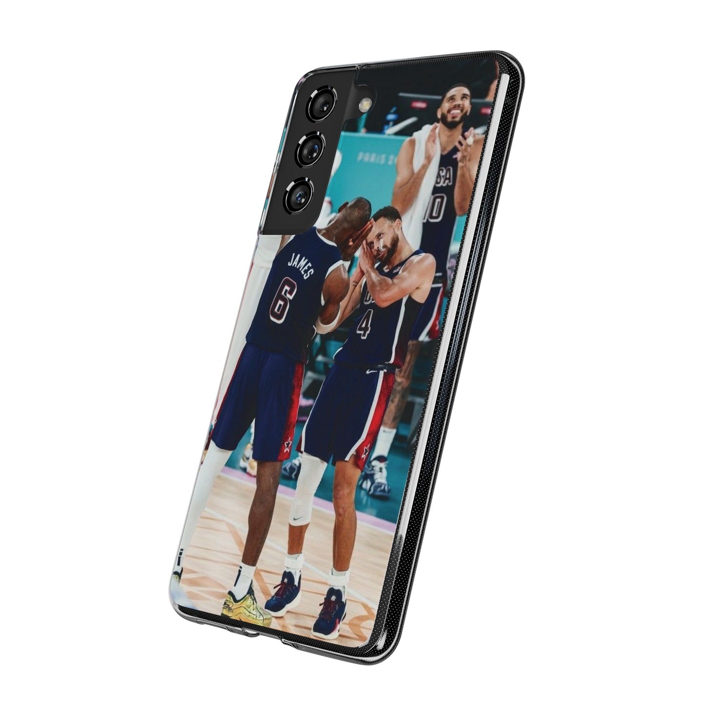 Lebron James, and Steph Curry Team Spirit Soft Phone Case - Basketball Celebration Design