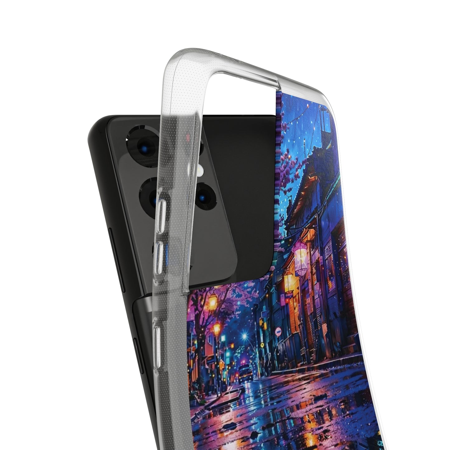 Artistic Nightscape Soft Phone Case - Vibrant Street Scene
