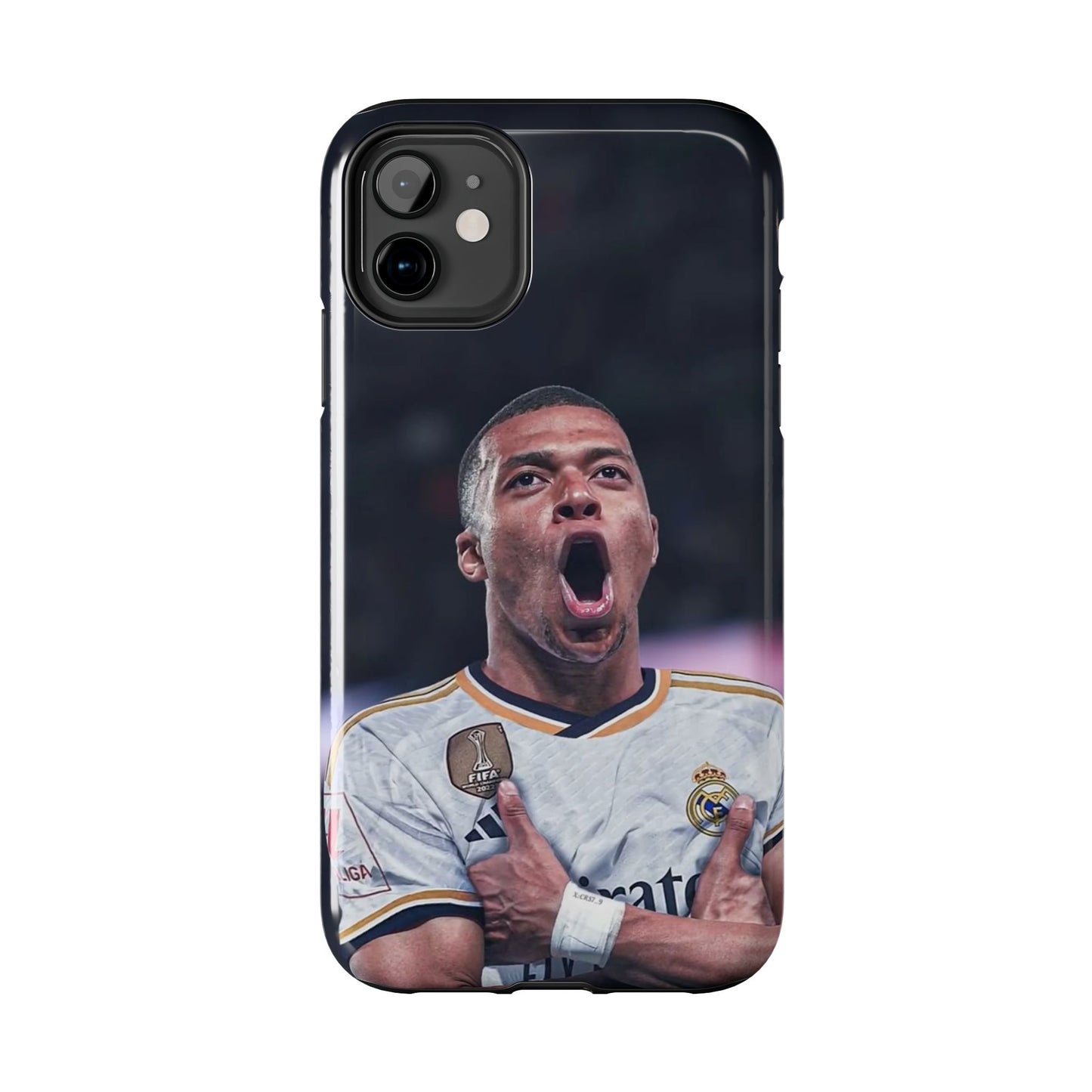 Kylian Mbappé Sporty Tough Phone Case with Goal Celebration Design