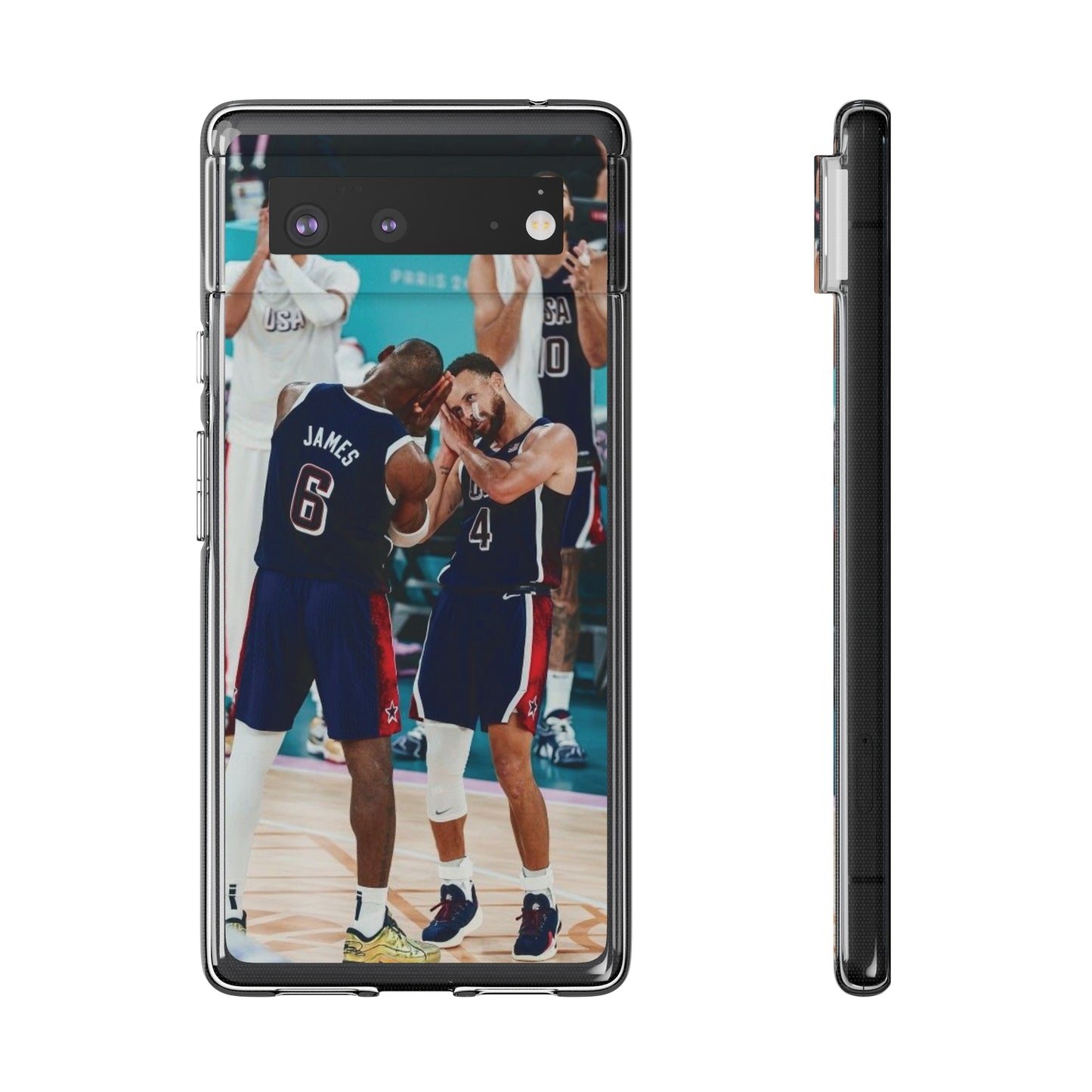 Lebron James, and Steph Curry Team Spirit Soft Phone Case - Basketball Celebration Design