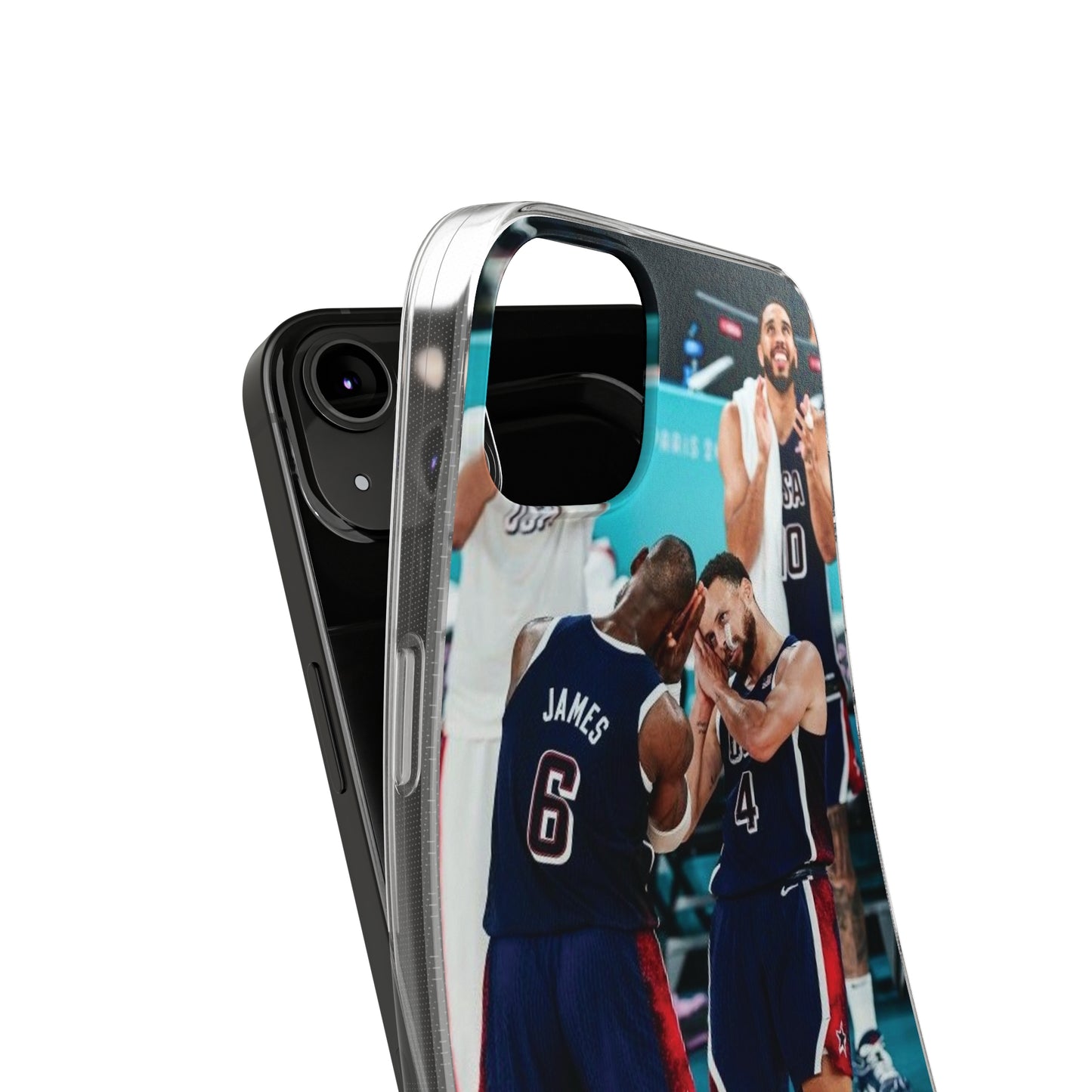 Lebron James, and Steph Curry Team Spirit Soft Phone Case - Basketball Celebration Design