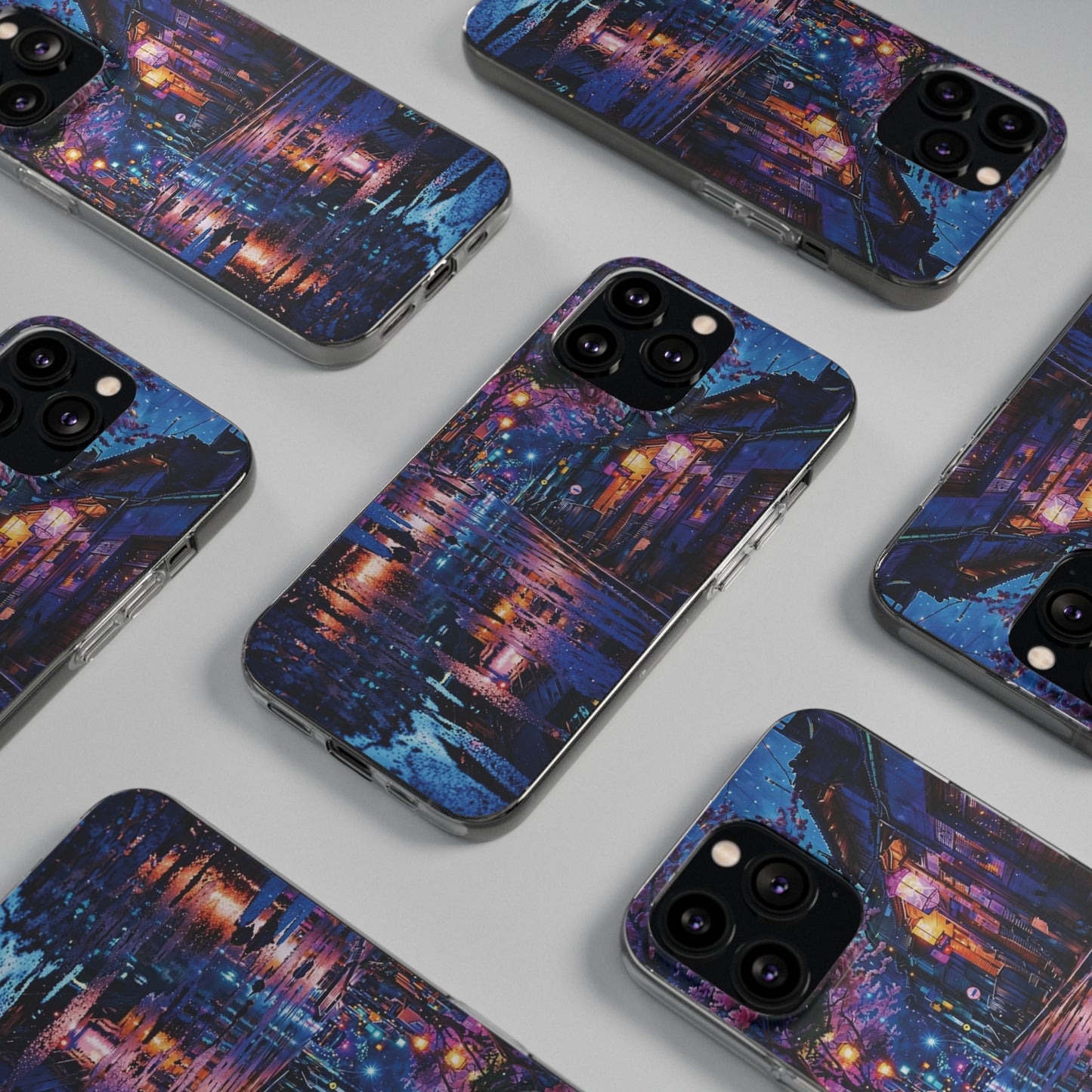 Artistic Nightscape Soft Phone Case - Vibrant Street Scene