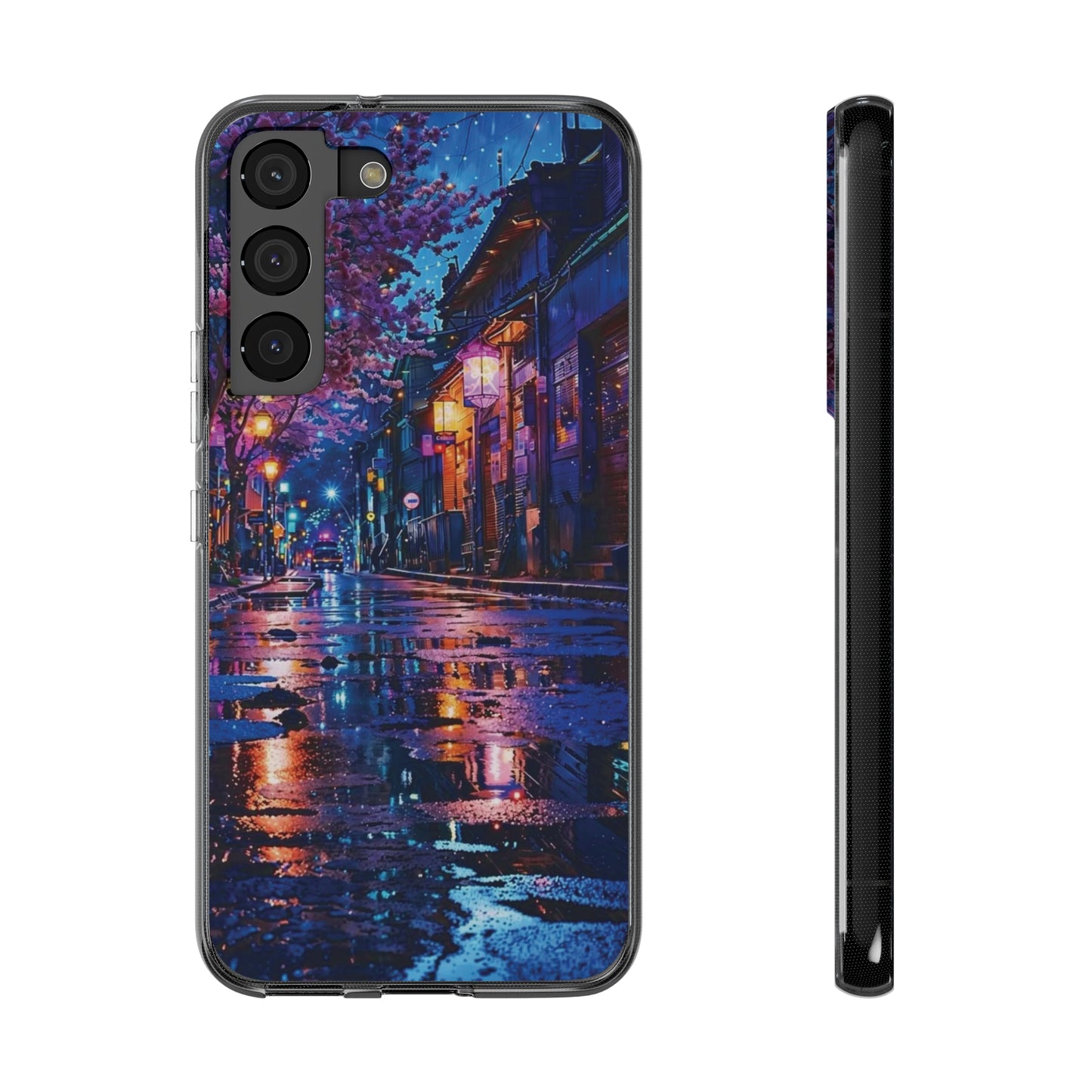 Artistic Nightscape Soft Phone Case - Vibrant Street Scene