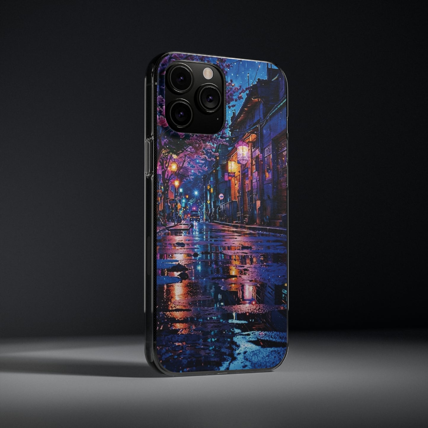 Artistic Nightscape Soft Phone Case - Vibrant Street Scene