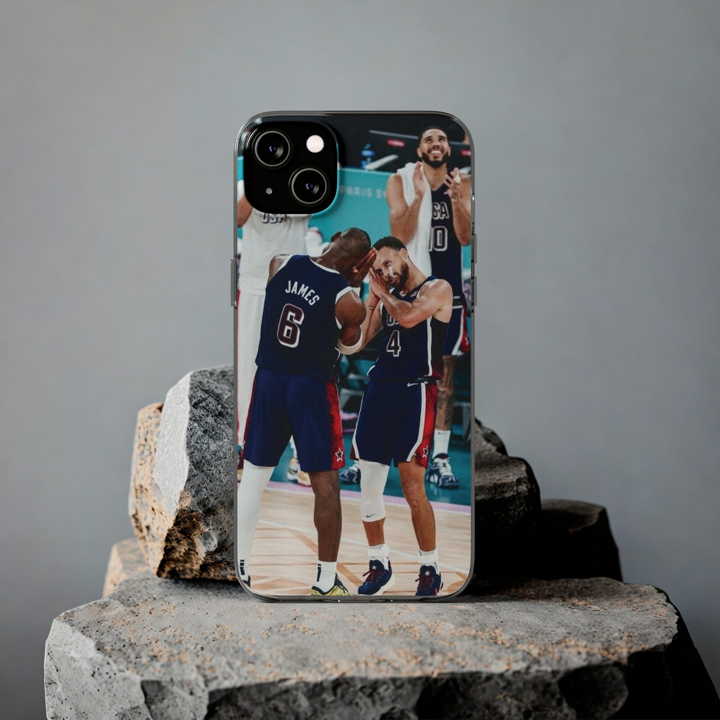 Lebron James, and Steph Curry Team Spirit Soft Phone Case - Basketball Celebration Design