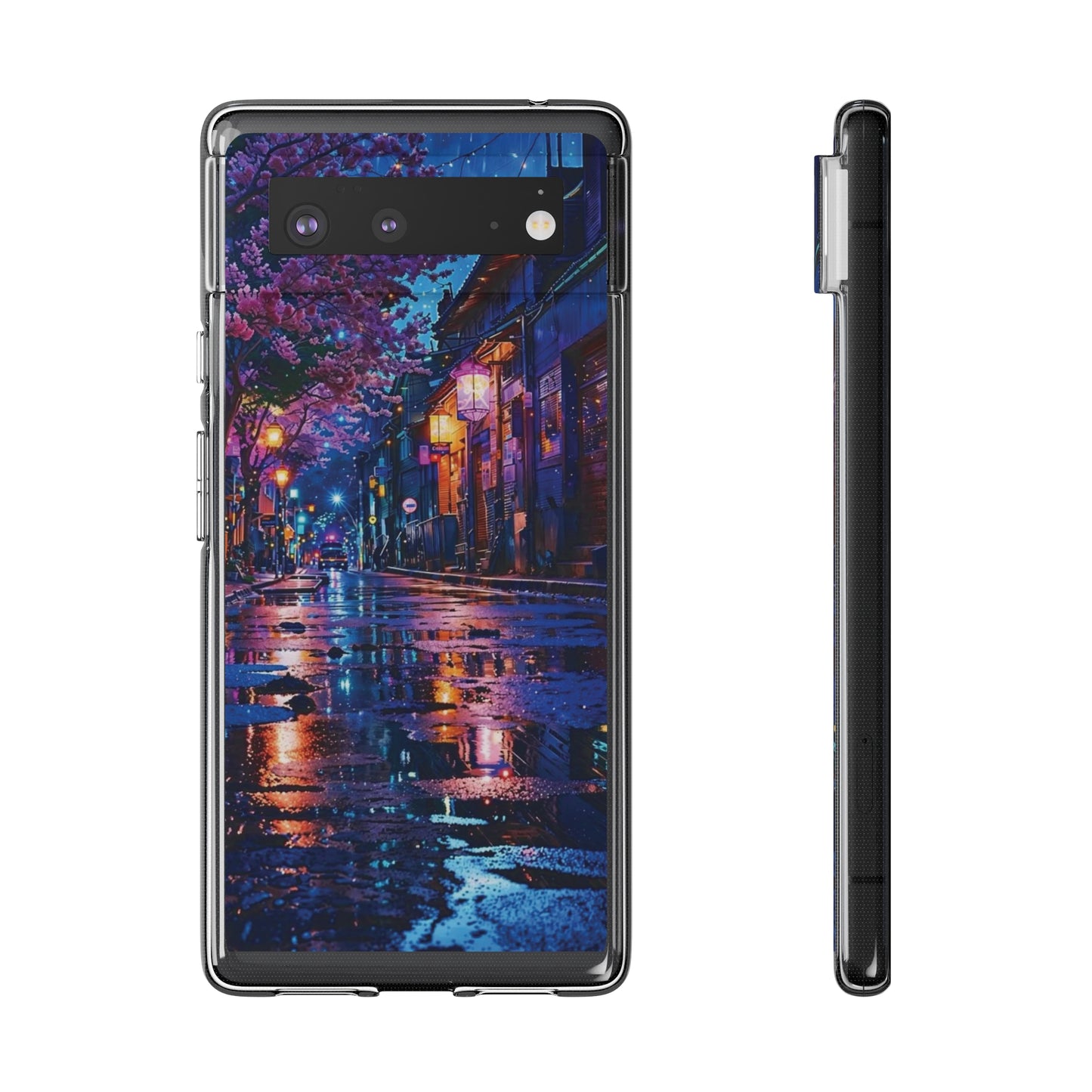 Artistic Nightscape Soft Phone Case - Vibrant Street Scene