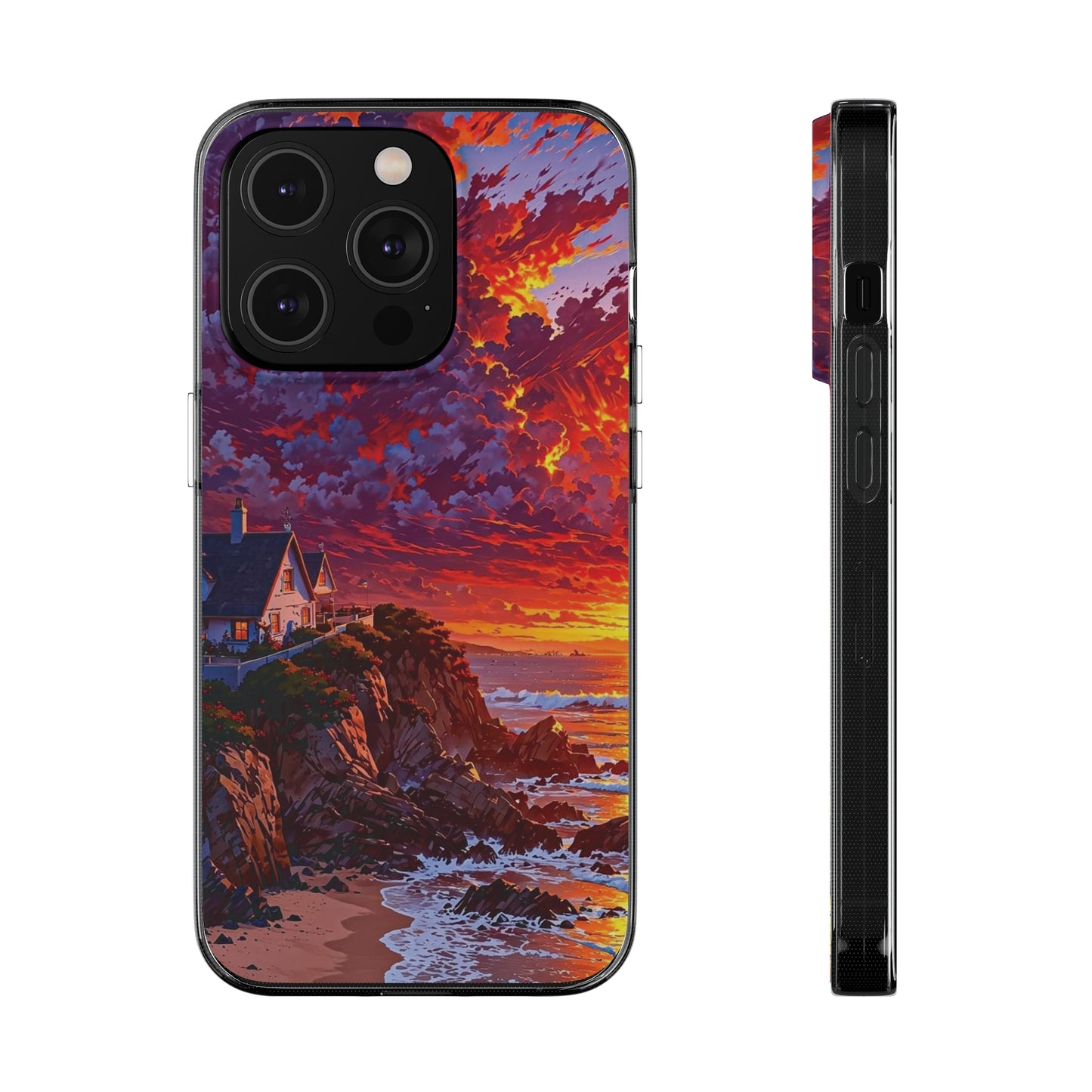 Vibrant Landscape Soft Phone Case - Sunset Beach House Design
