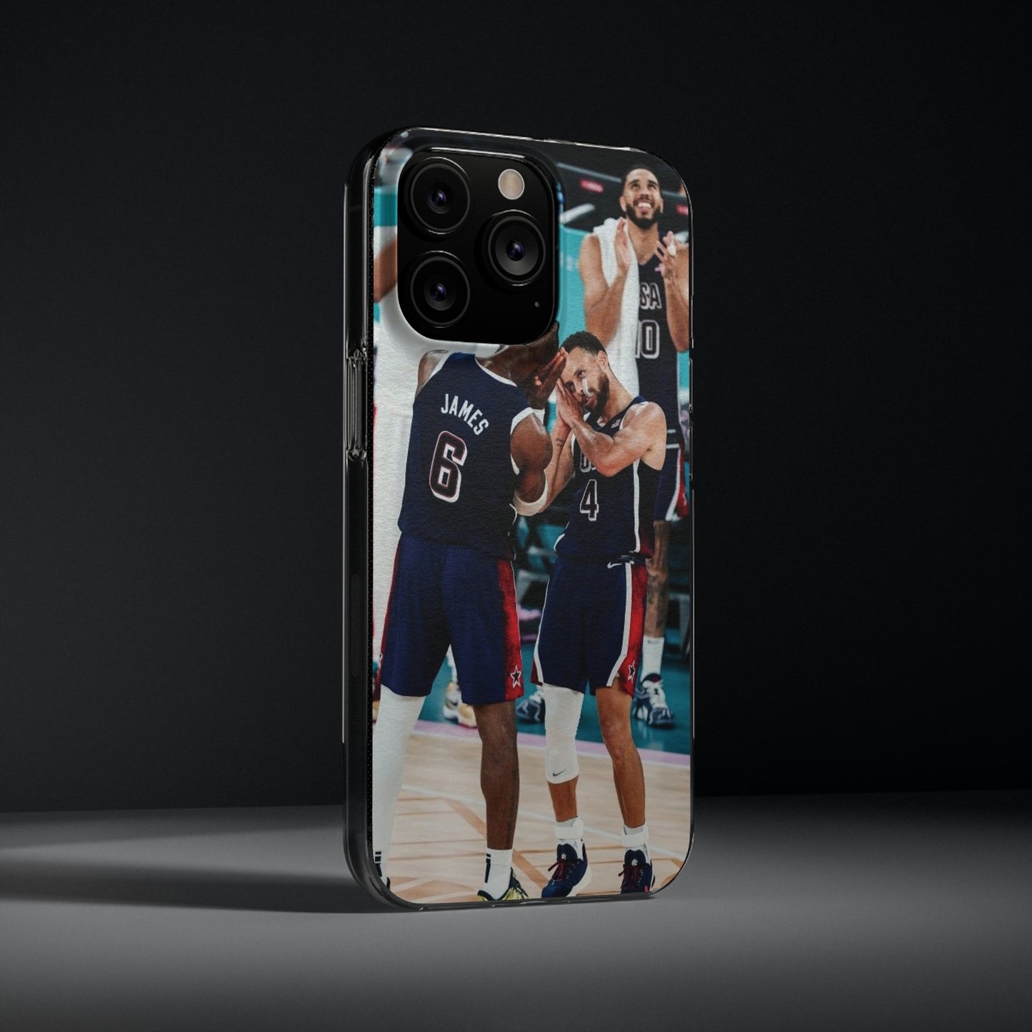 Lebron James, and Steph Curry Team Spirit Soft Phone Case - Basketball Celebration Design