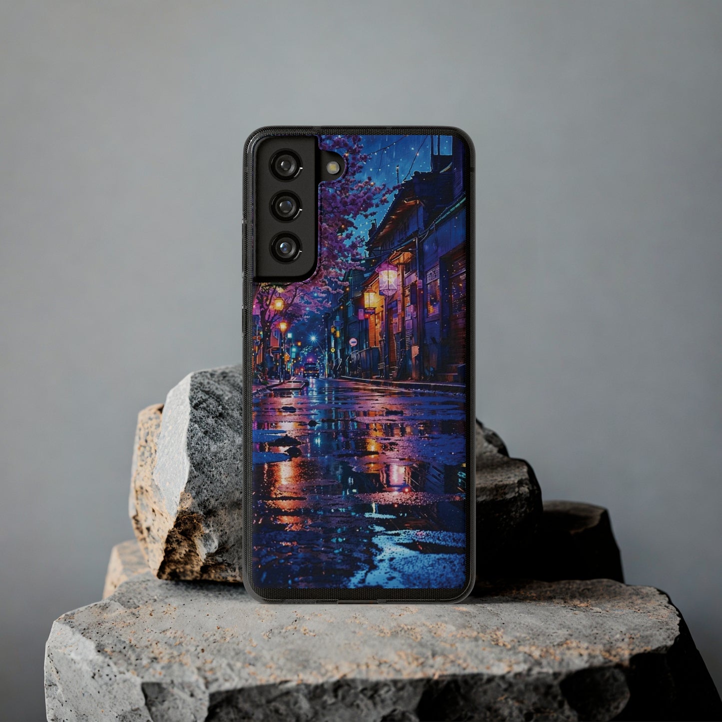 Artistic Nightscape Soft Phone Case - Vibrant Street Scene