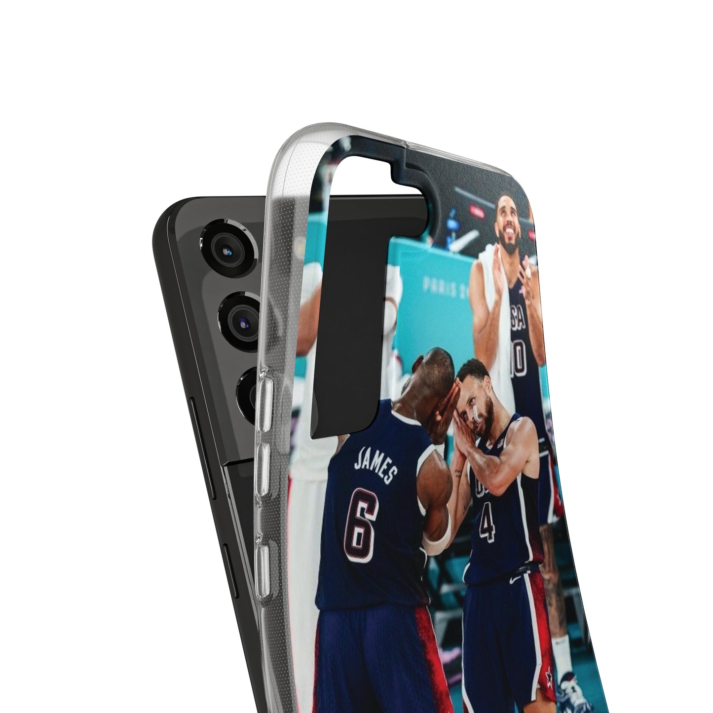 Lebron James, and Steph Curry Team Spirit Soft Phone Case - Basketball Celebration Design