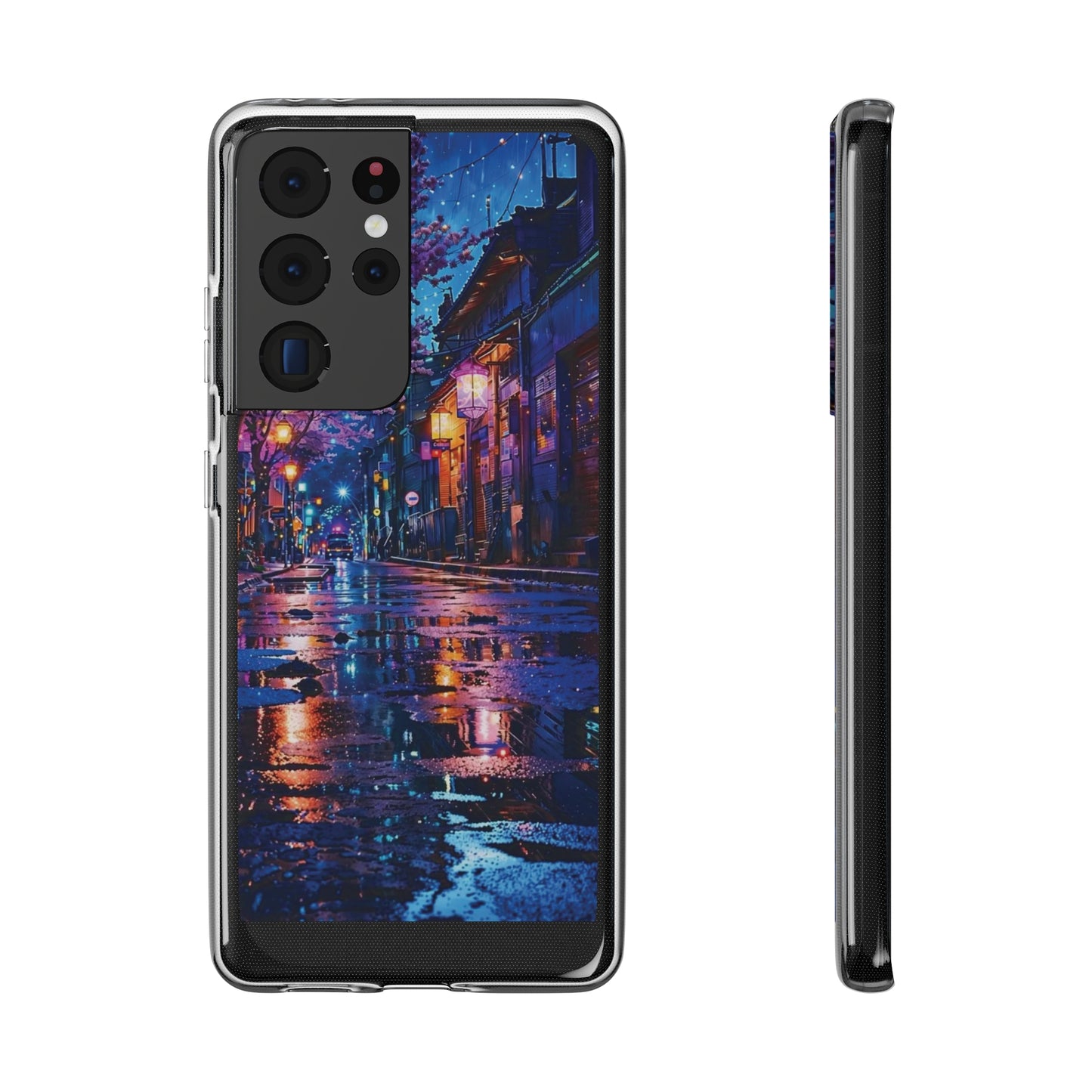 Artistic Nightscape Soft Phone Case - Vibrant Street Scene