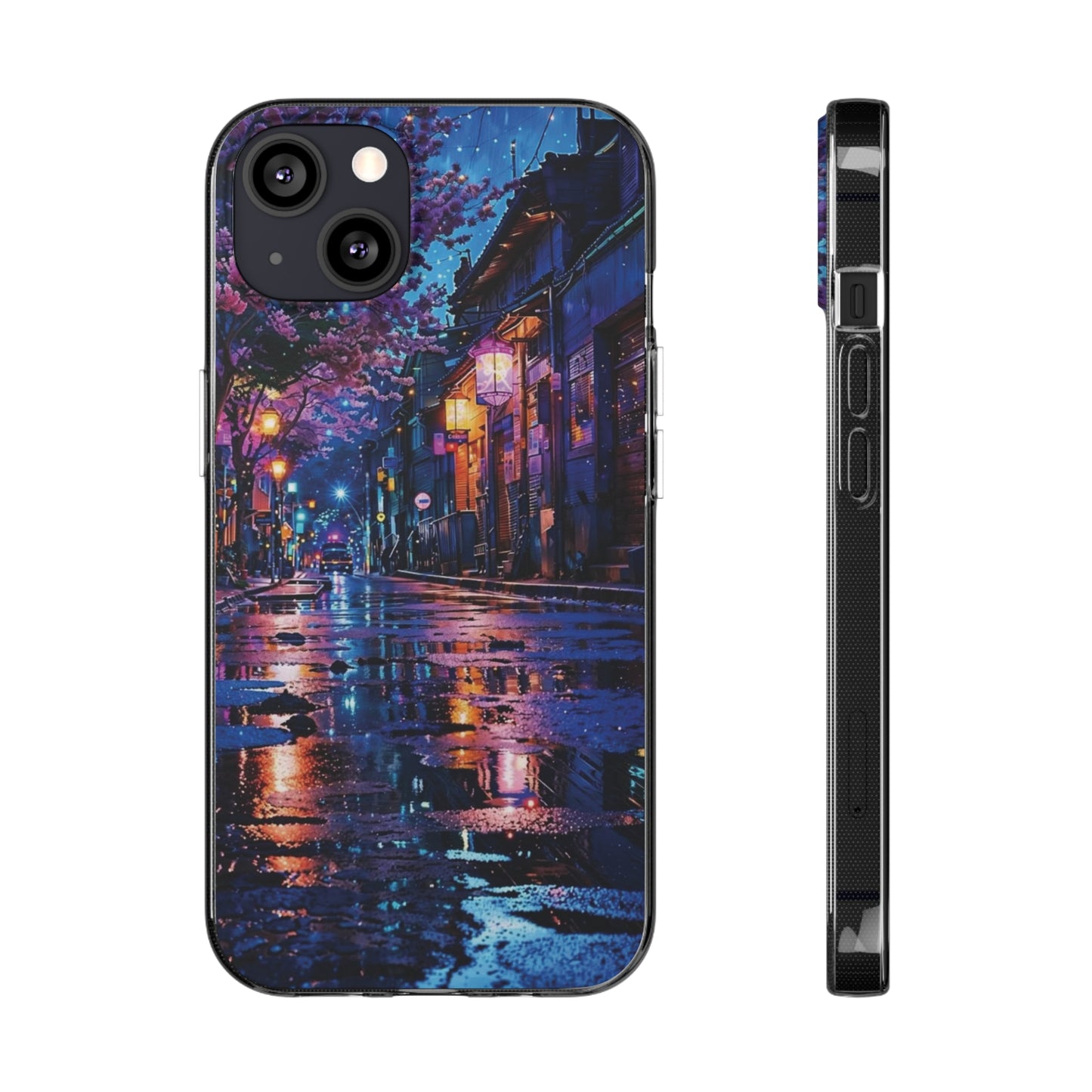 Artistic Nightscape Soft Phone Case - Vibrant Street Scene