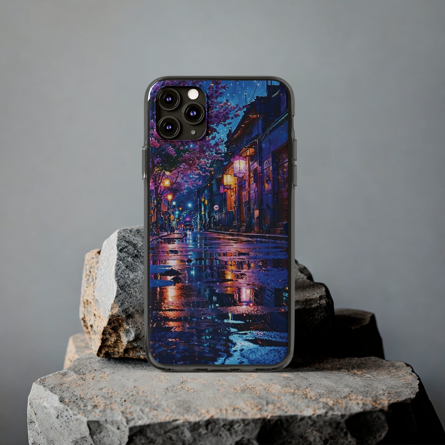 Artistic Nightscape Soft Phone Case - Vibrant Street Scene