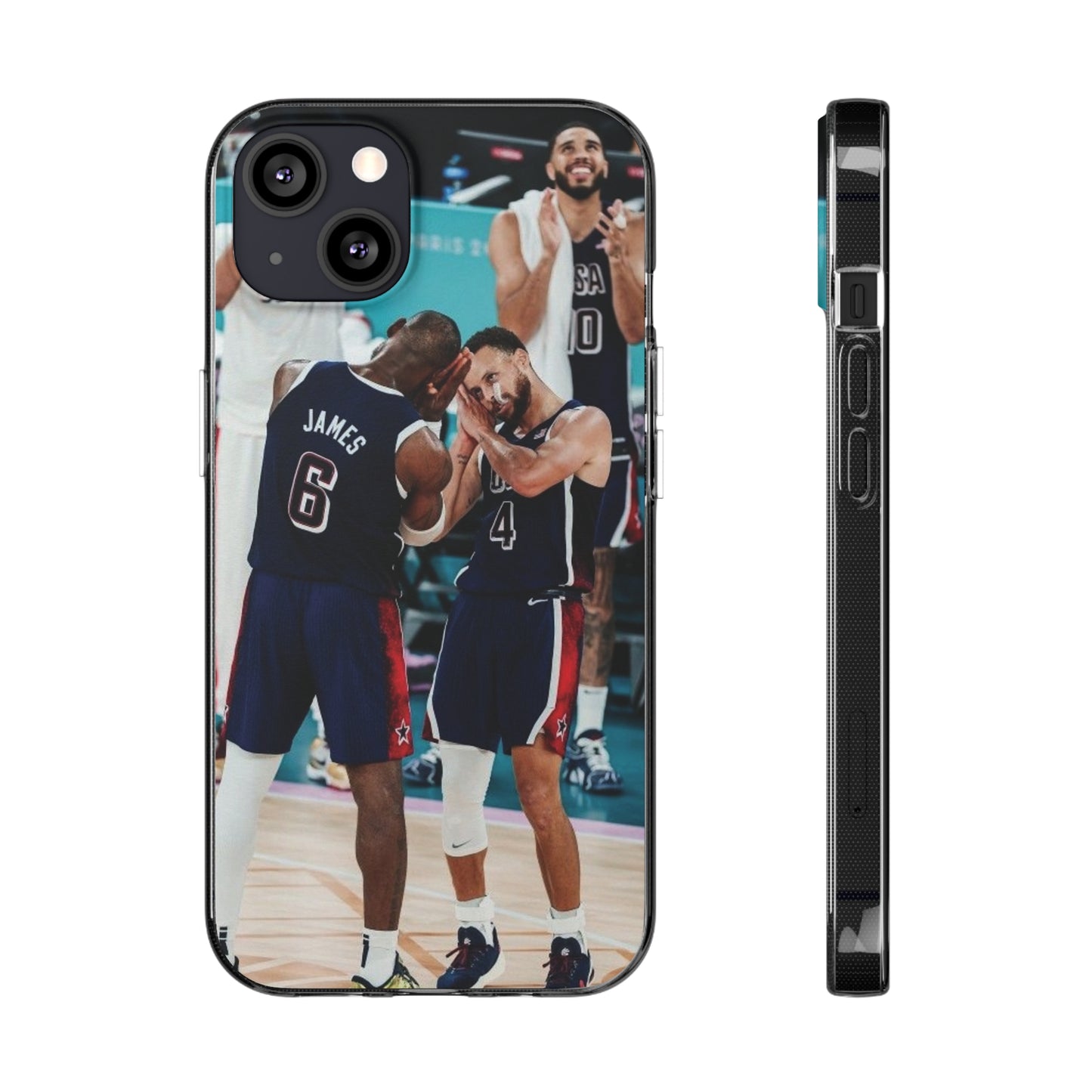 Lebron James, and Steph Curry Team Spirit Soft Phone Case - Basketball Celebration Design