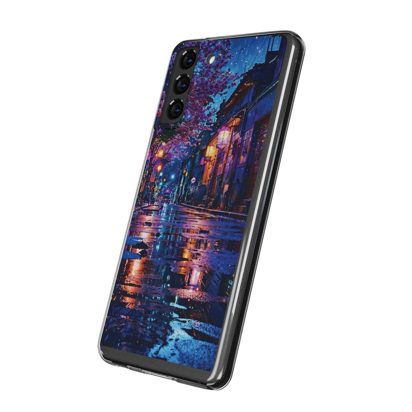 Artistic Nightscape Soft Phone Case - Vibrant Street Scene