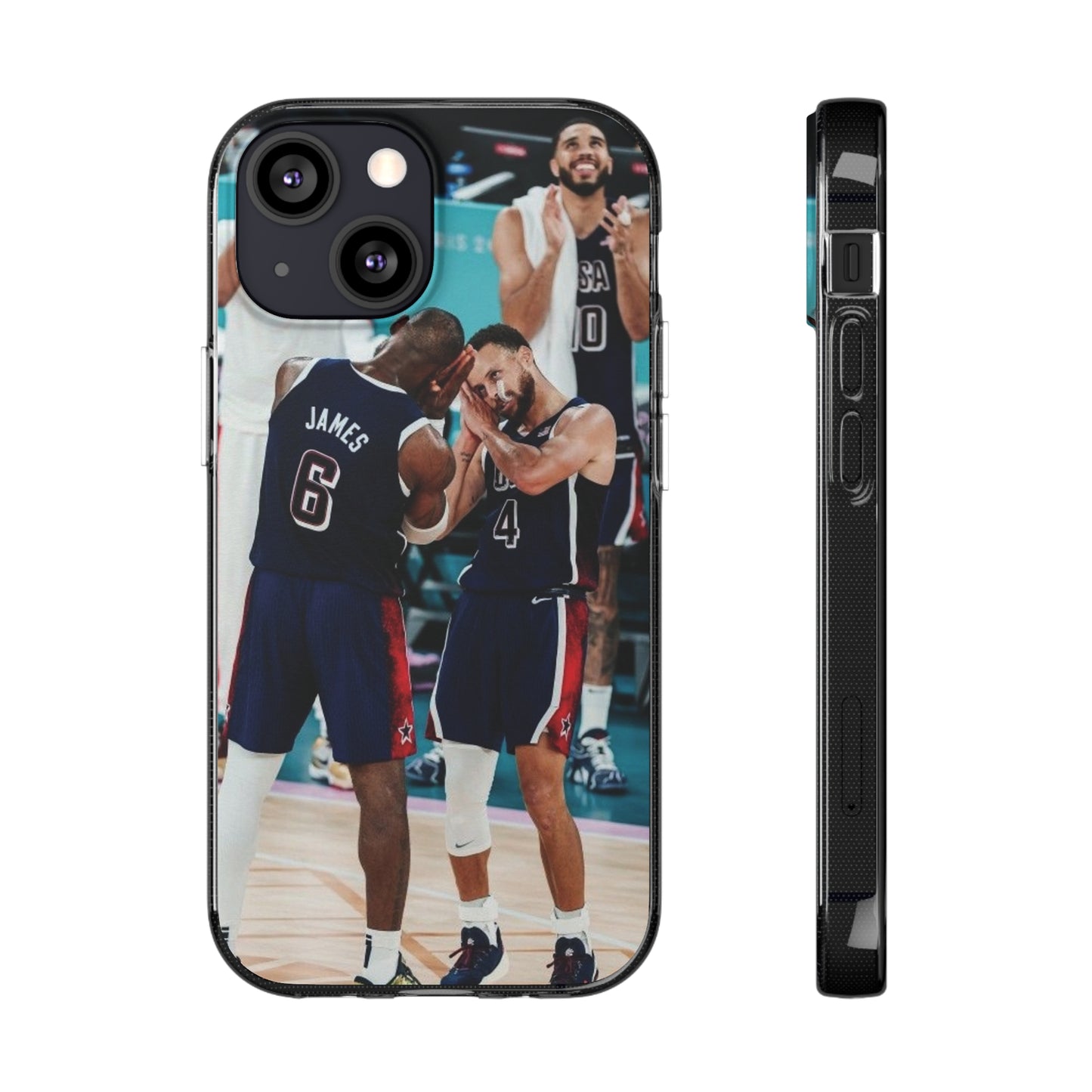 Lebron James, and Steph Curry Team Spirit Soft Phone Case - Basketball Celebration Design