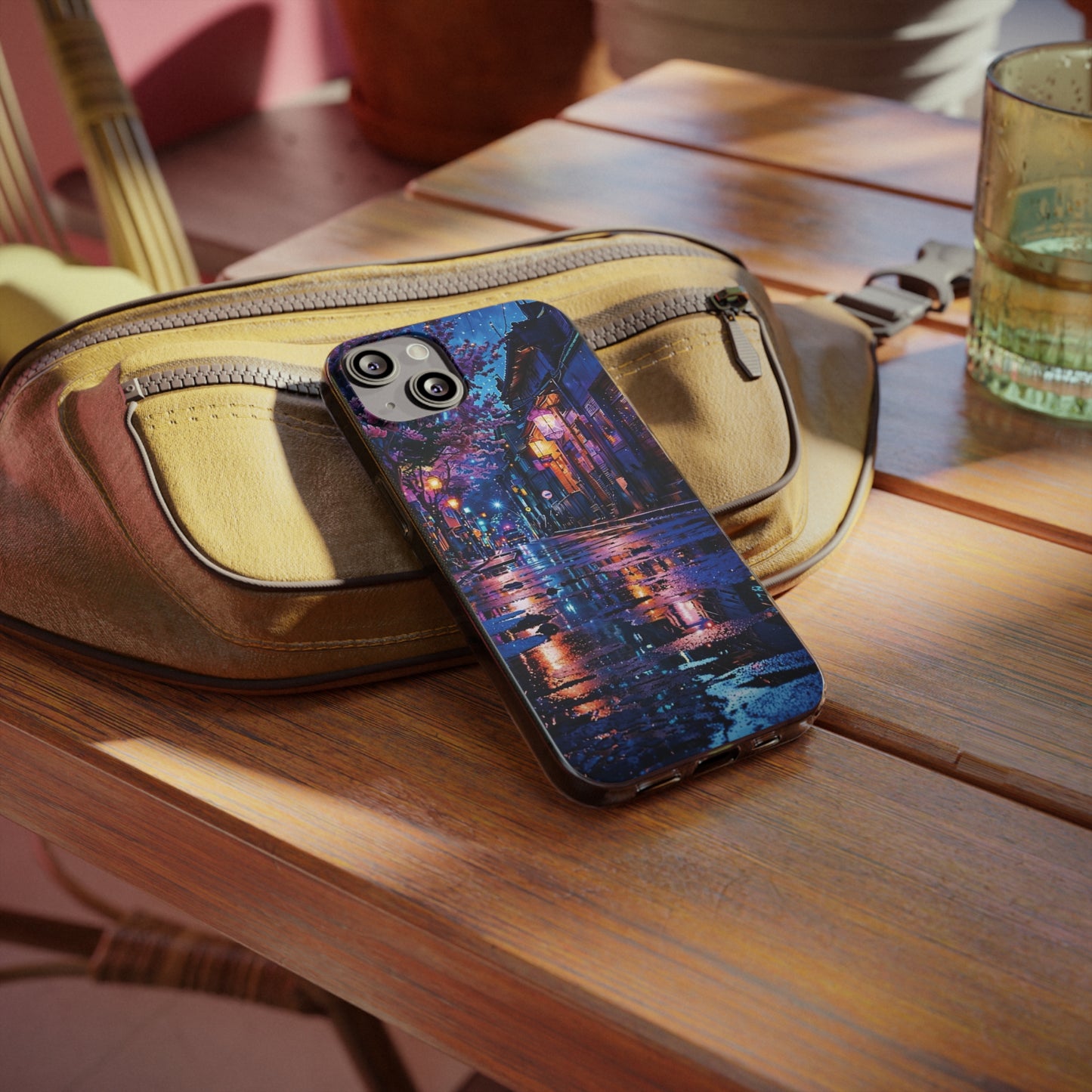 Artistic Nightscape Soft Phone Case - Vibrant Street Scene