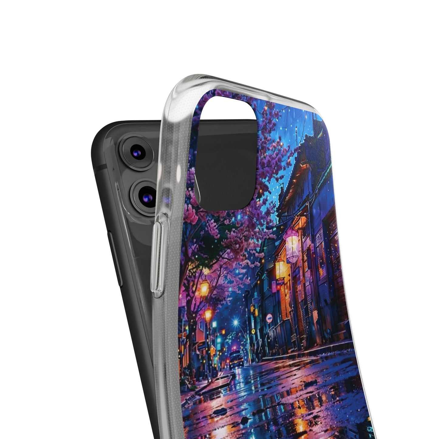 Artistic Nightscape Soft Phone Case - Vibrant Street Scene