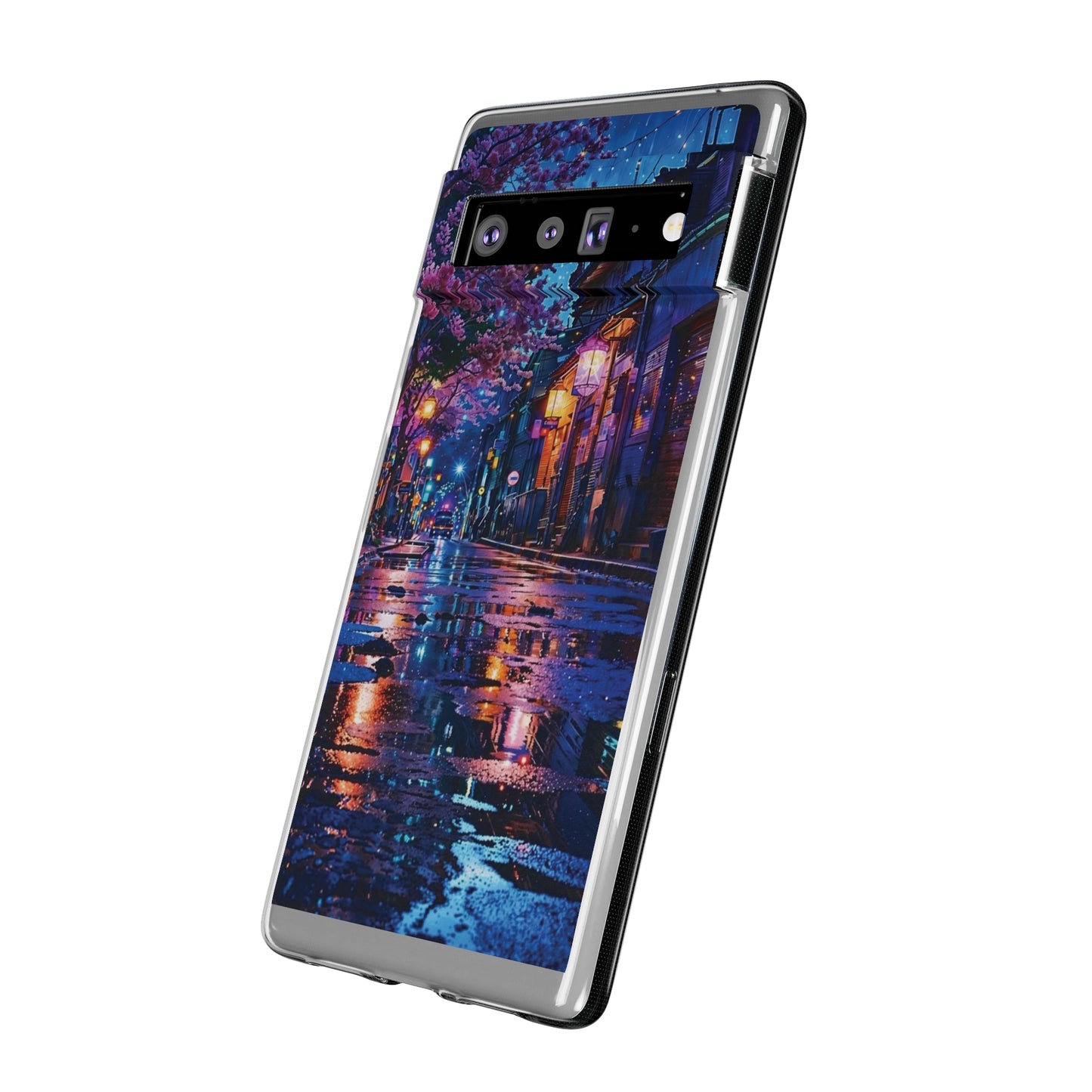 Artistic Nightscape Soft Phone Case - Vibrant Street Scene