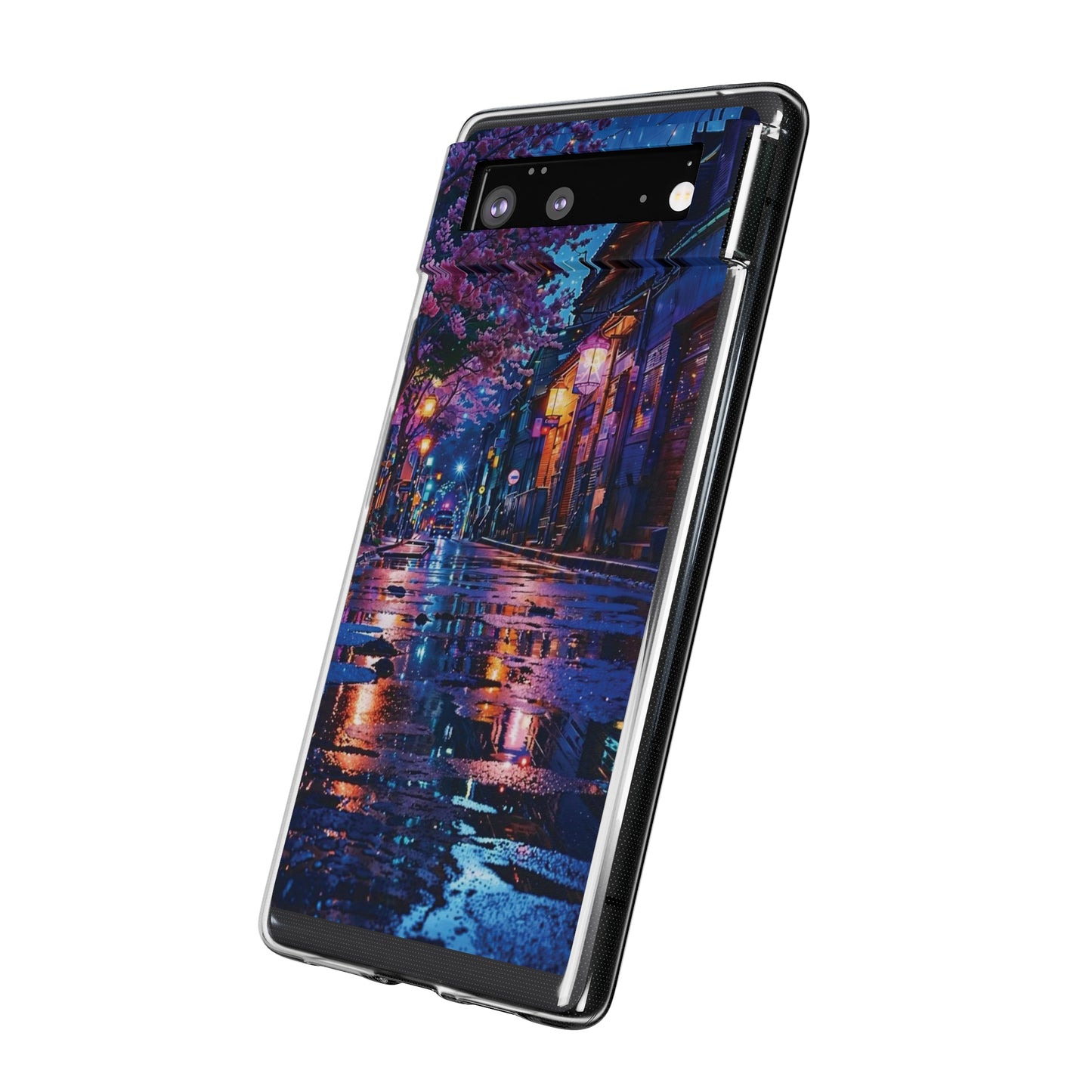 Artistic Nightscape Soft Phone Case - Vibrant Street Scene