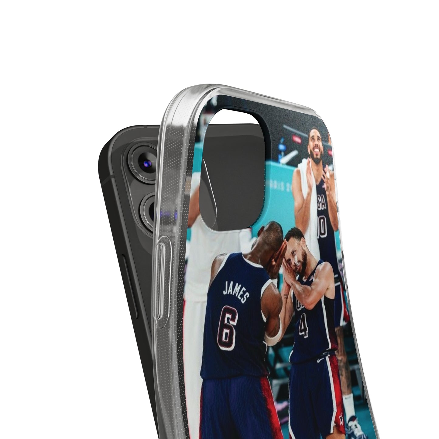 Lebron James, and Steph Curry Team Spirit Soft Phone Case - Basketball Celebration Design