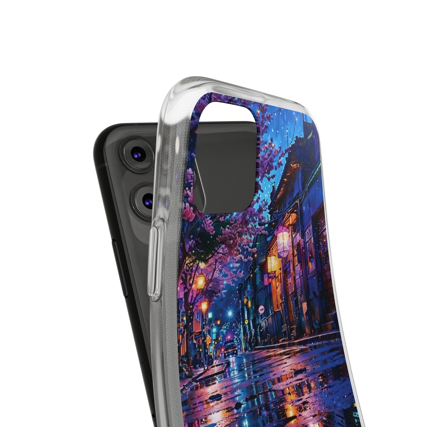 Artistic Nightscape Soft Phone Case - Vibrant Street Scene