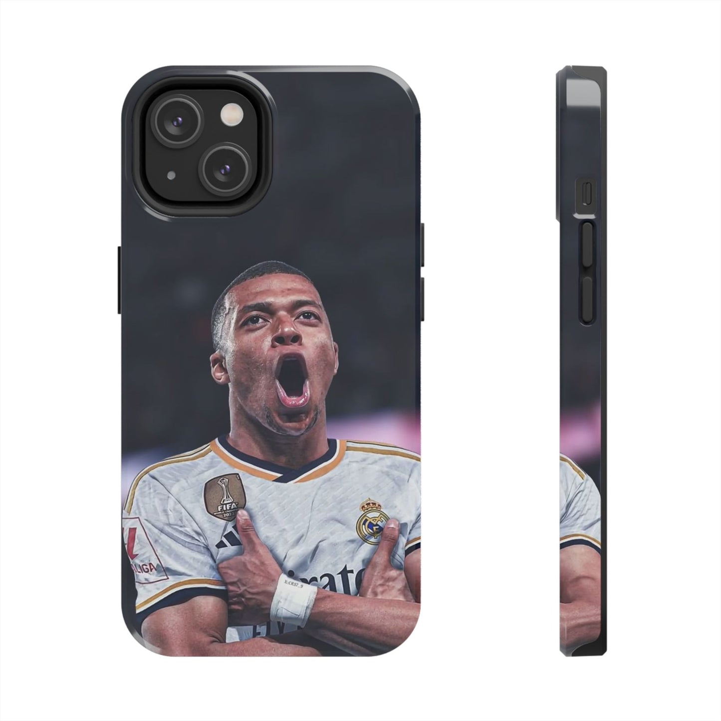 Kylian Mbappé Sporty Tough Phone Case with Goal Celebration Design