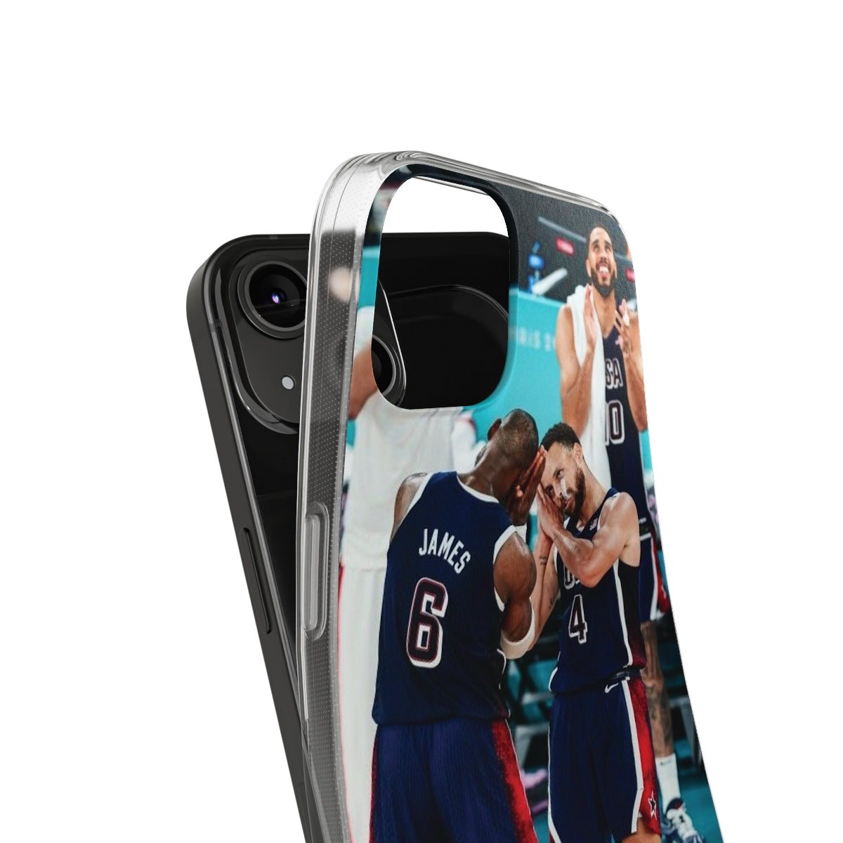 Lebron James, and Steph Curry Team Spirit Soft Phone Case - Basketball Celebration Design