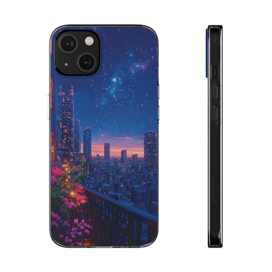 Cityscape Soft Phone Case - Vibrant Night View Design for Urban Lovers