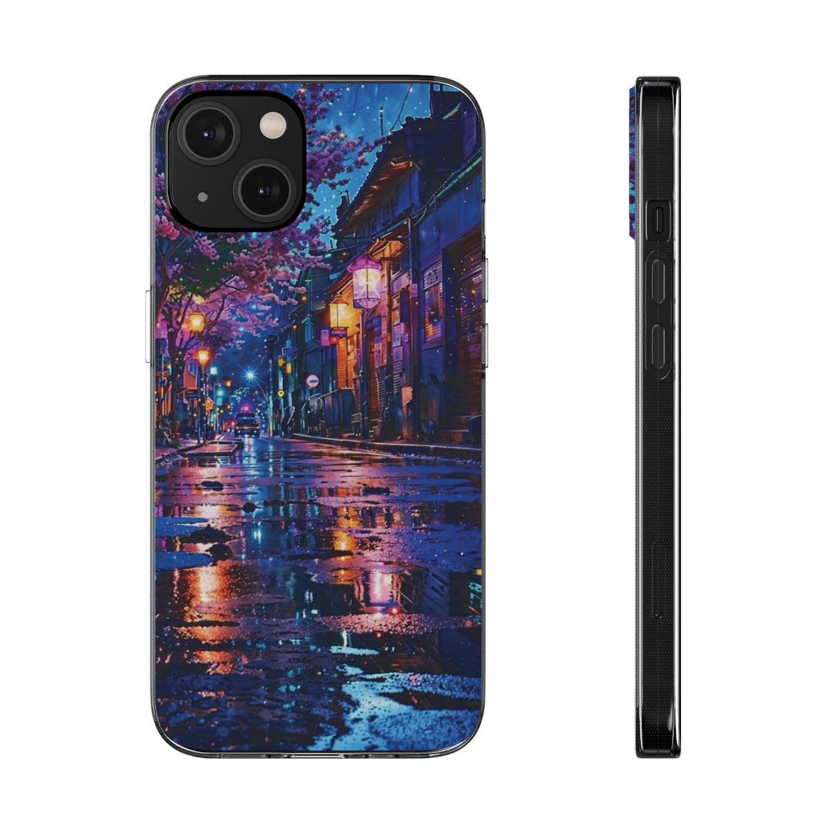 Artistic Nightscape Soft Phone Case - Vibrant Street Scene