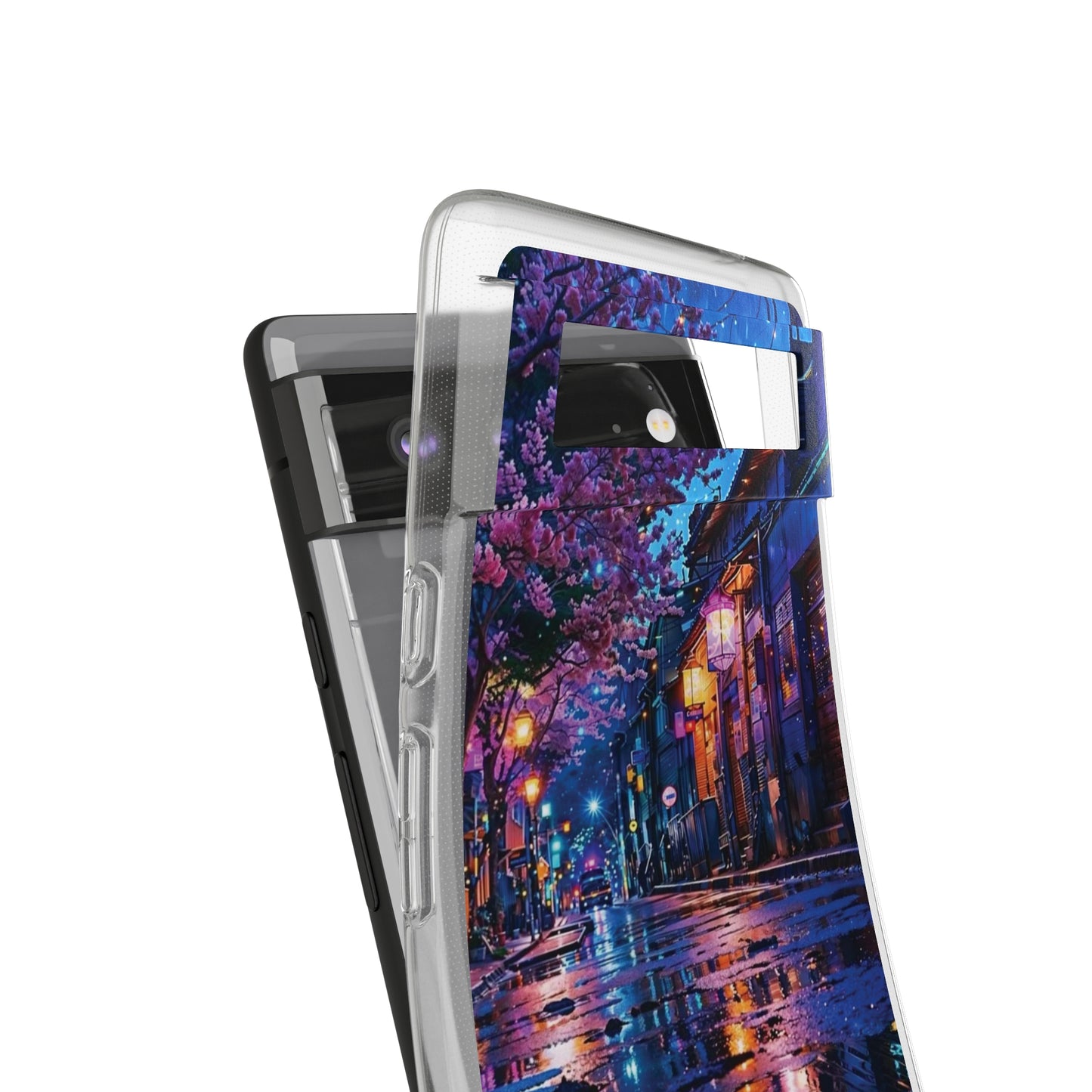 Artistic Nightscape Soft Phone Case - Vibrant Street Scene