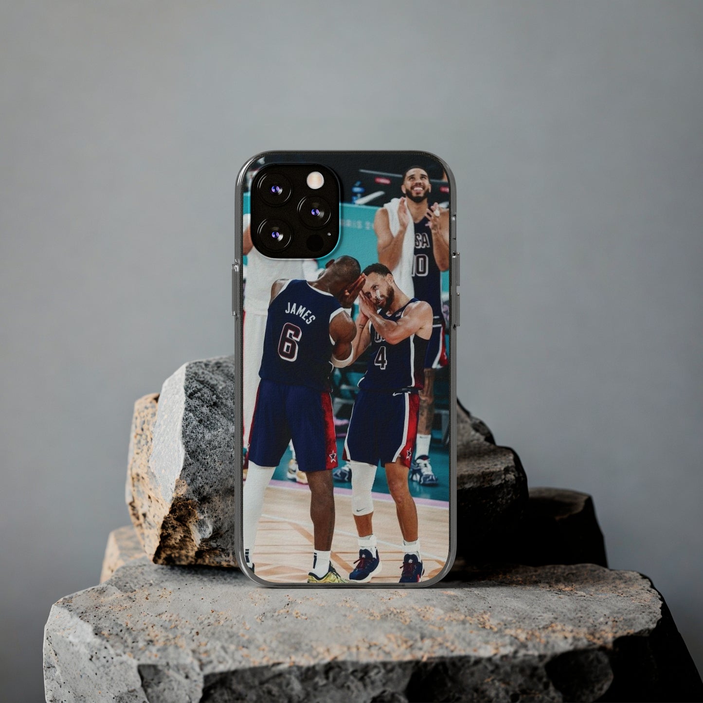 Lebron James, and Steph Curry Team Spirit Soft Phone Case - Basketball Celebration Design