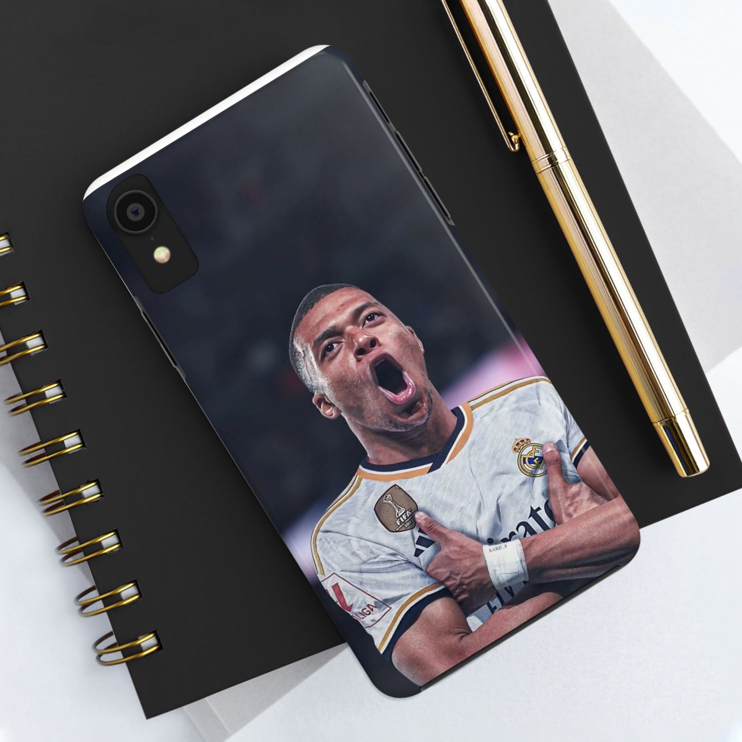 Kylian Mbappé Sporty Tough Phone Case with Goal Celebration Design