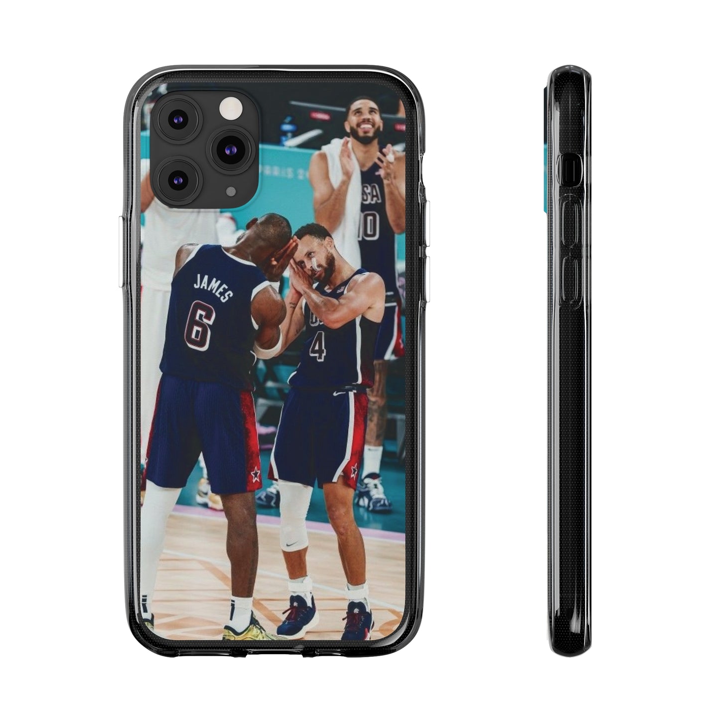 Lebron James, and Steph Curry Team Spirit Soft Phone Case - Basketball Celebration Design