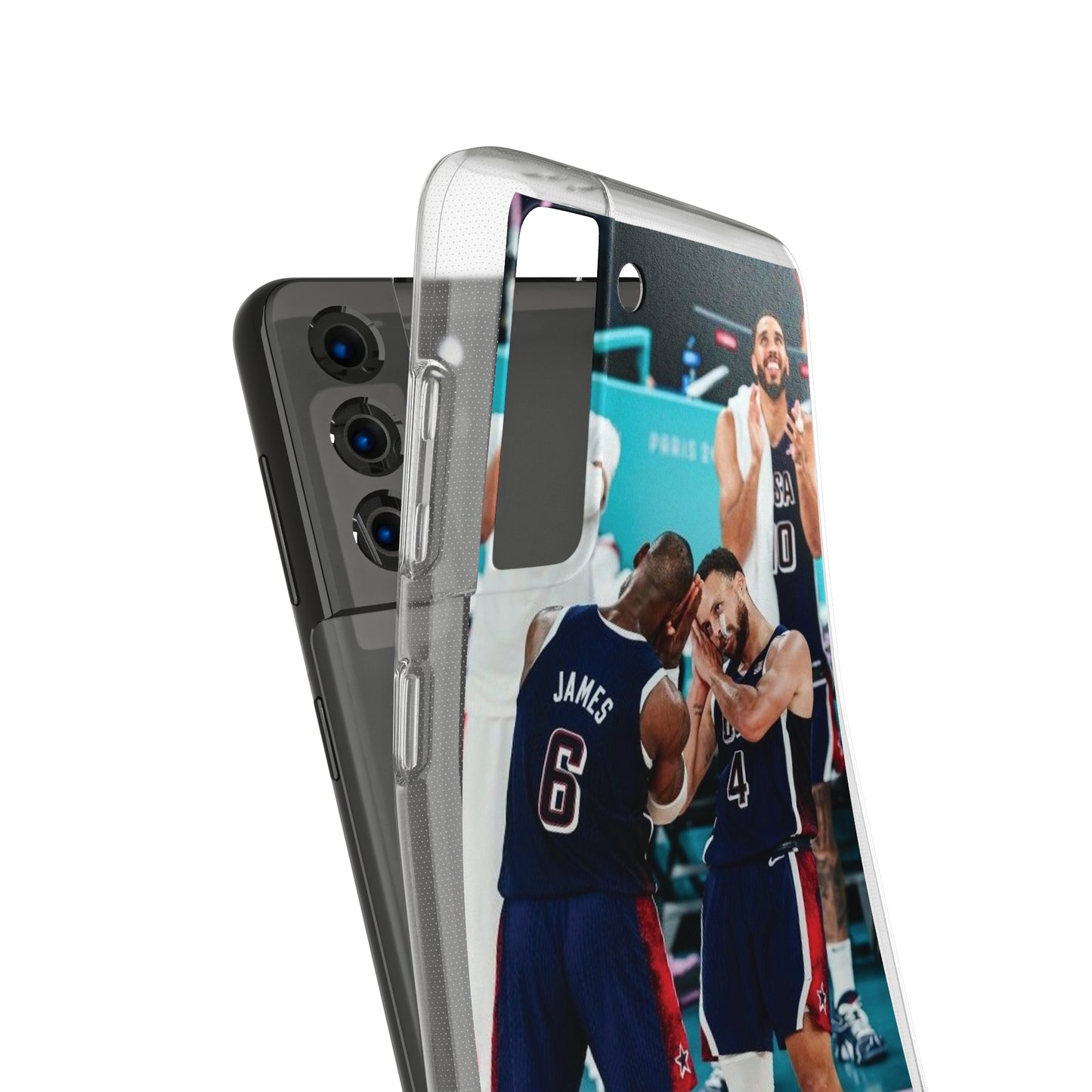 Lebron James, and Steph Curry Team Spirit Soft Phone Case - Basketball Celebration Design