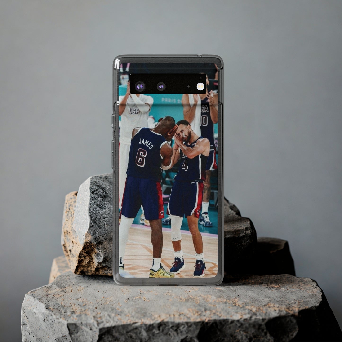 Lebron James, and Steph Curry Team Spirit Soft Phone Case - Basketball Celebration Design