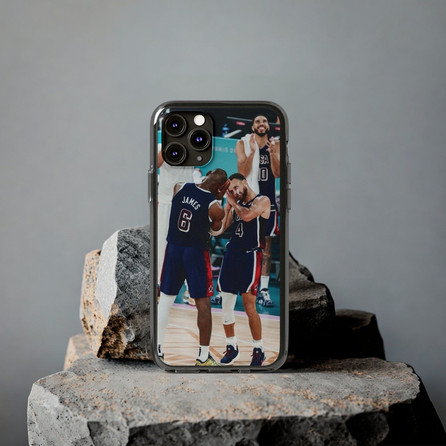 Lebron James, and Steph Curry Team Spirit Soft Phone Case - Basketball Celebration Design