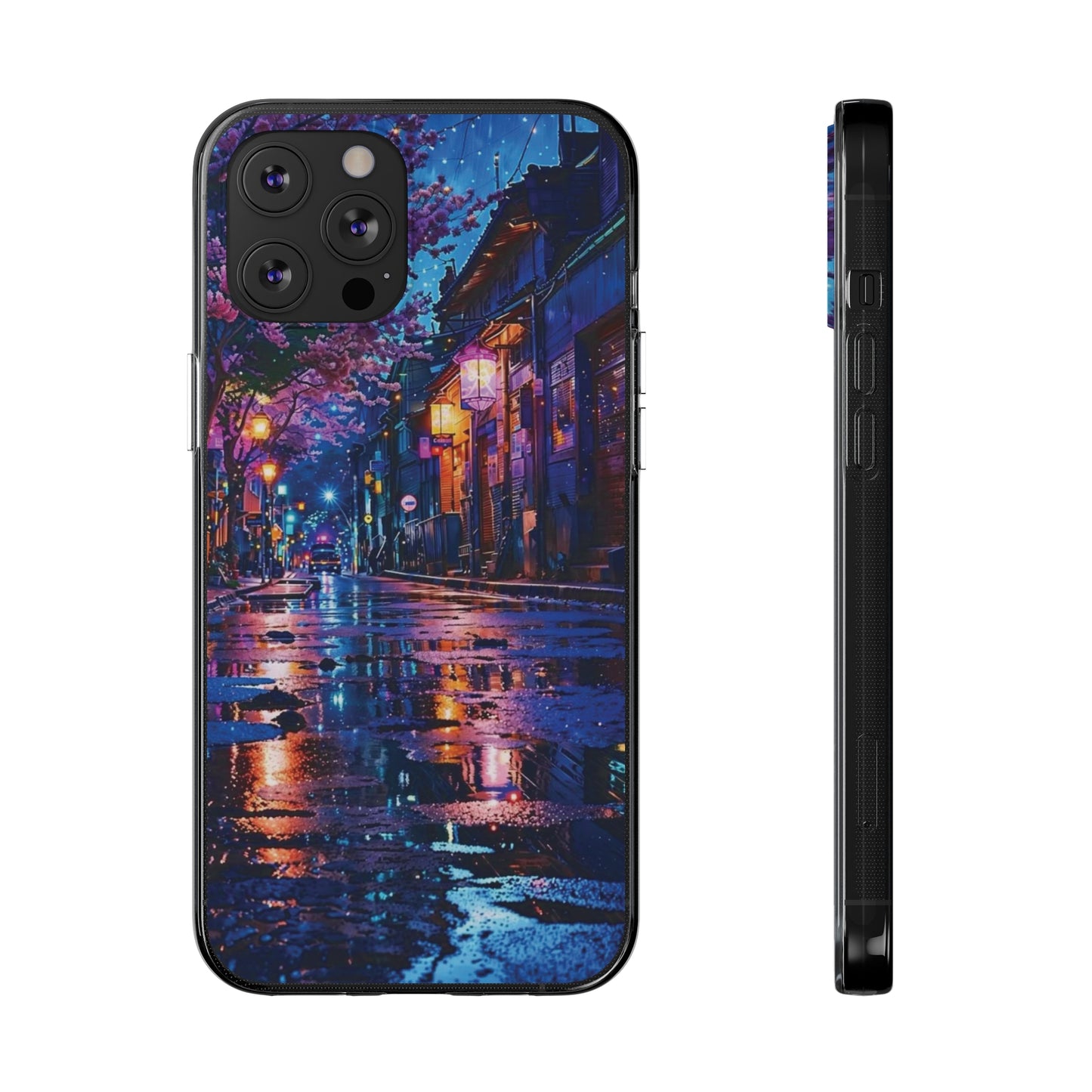 Artistic Nightscape Soft Phone Case - Vibrant Street Scene