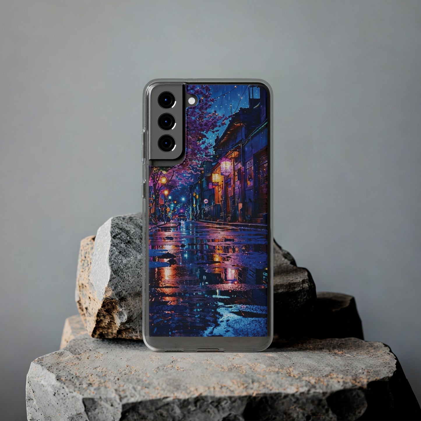 Artistic Nightscape Soft Phone Case - Vibrant Street Scene