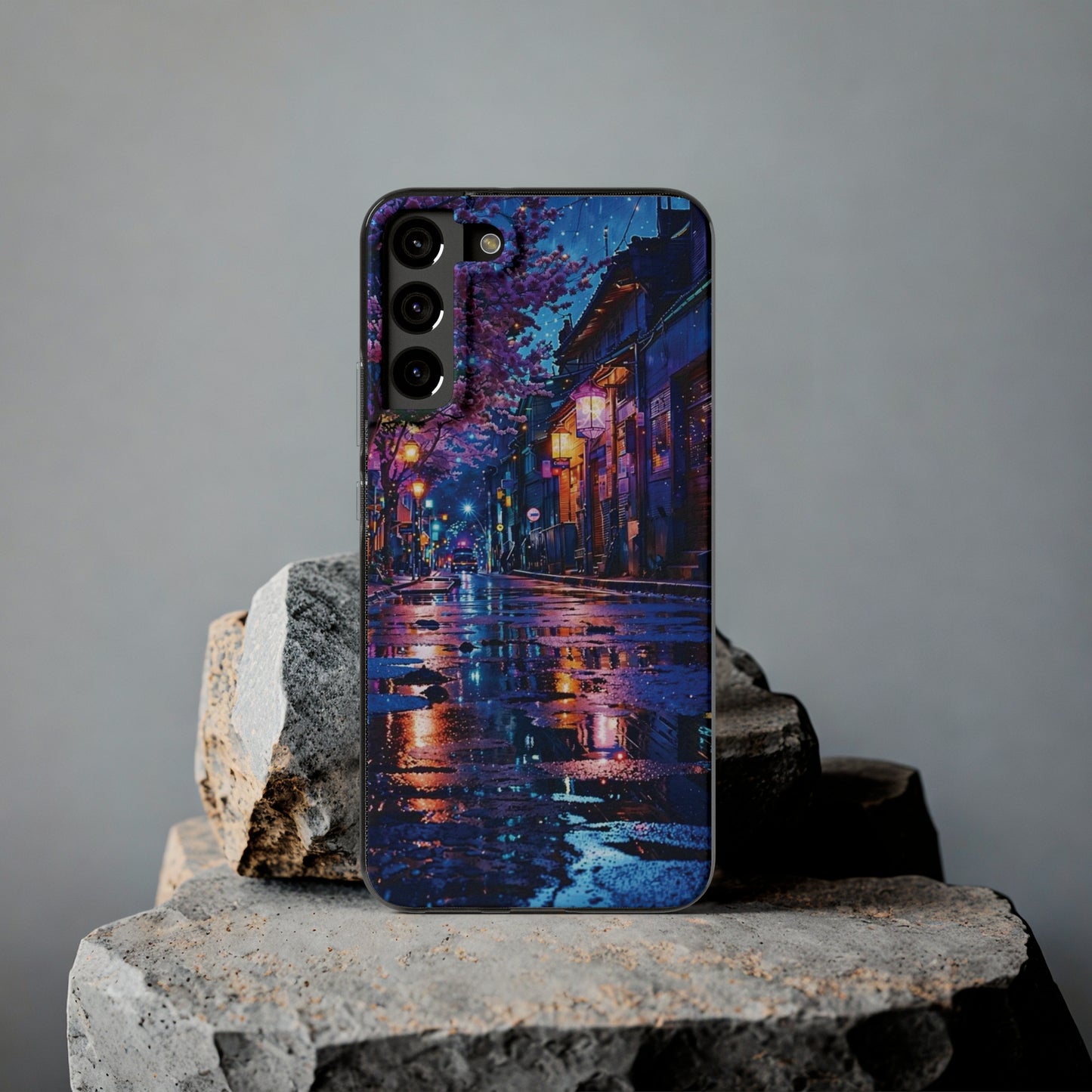 Artistic Nightscape Soft Phone Case - Vibrant Street Scene