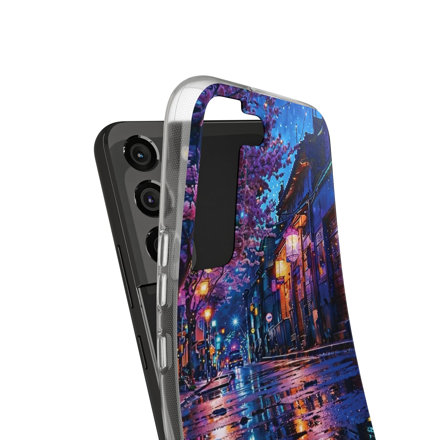 Artistic Nightscape Soft Phone Case - Vibrant Street Scene