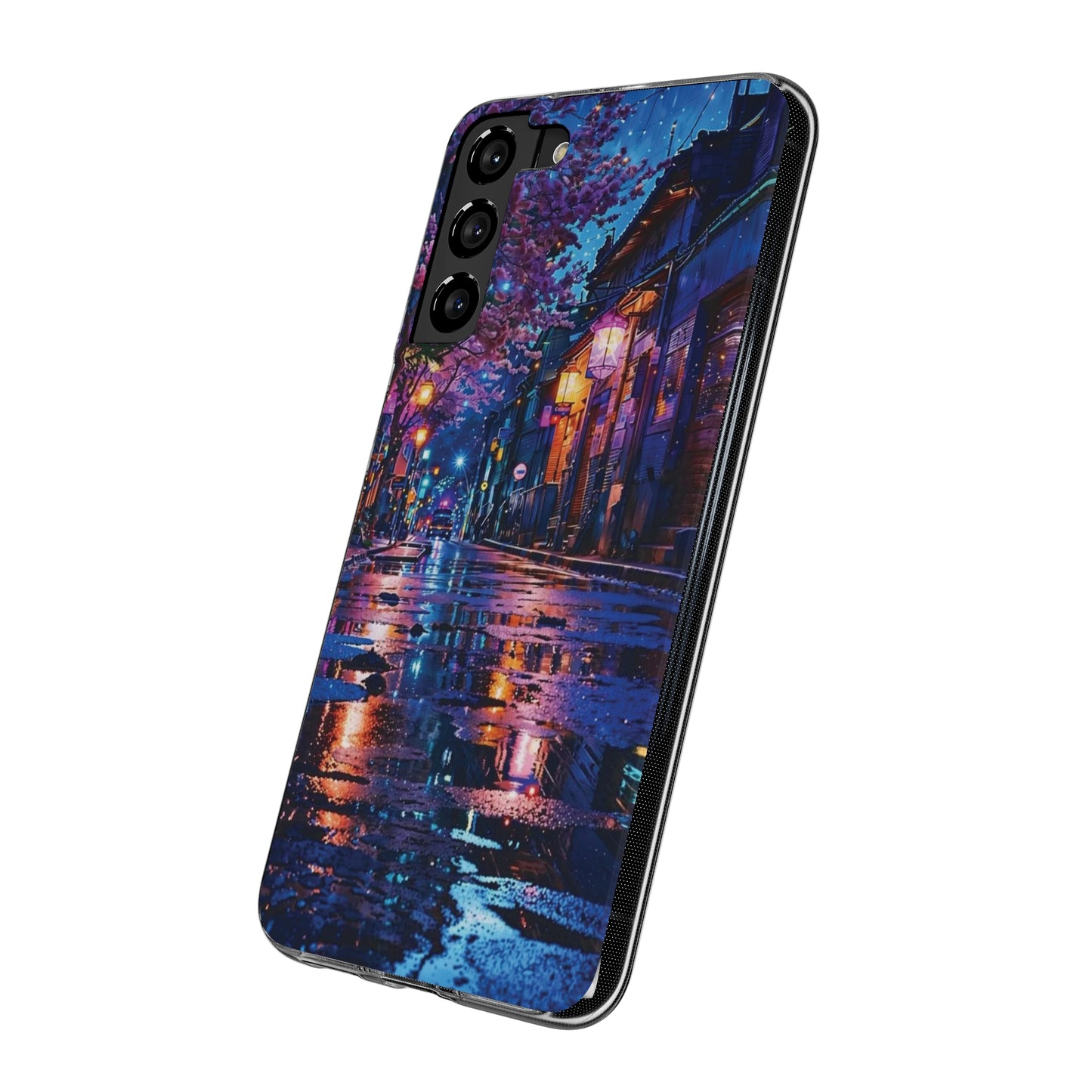 Artistic Nightscape Soft Phone Case - Vibrant Street Scene