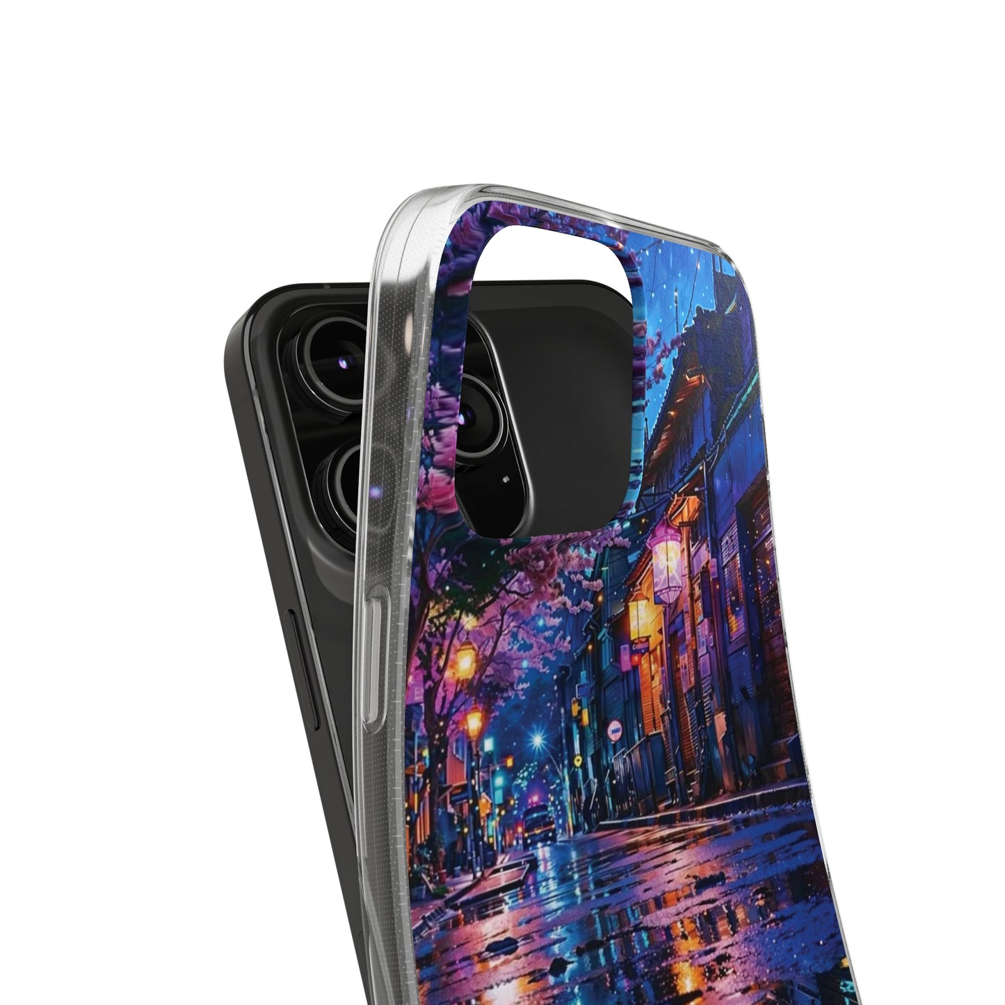 Artistic Nightscape Soft Phone Case - Vibrant Street Scene