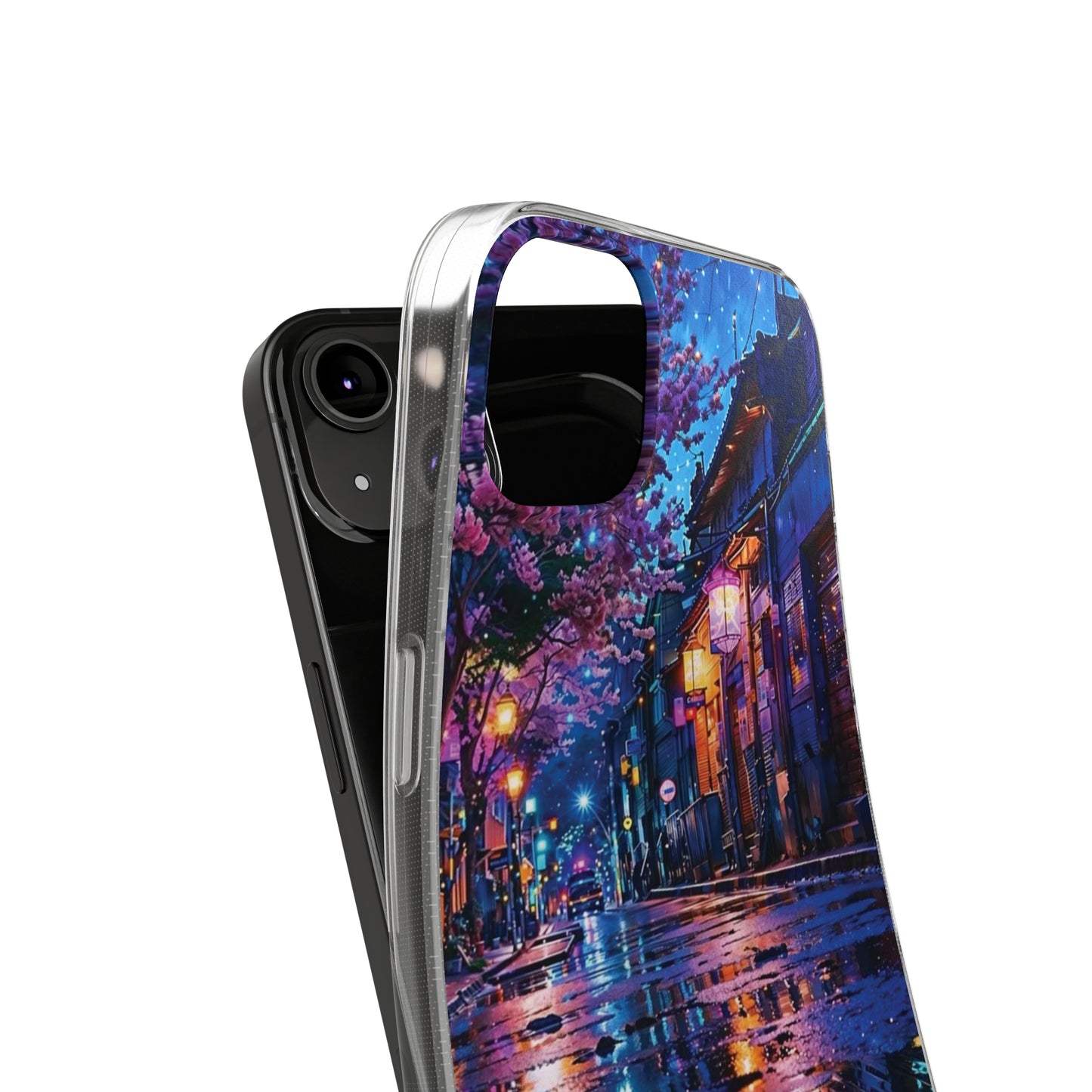 Artistic Nightscape Soft Phone Case - Vibrant Street Scene