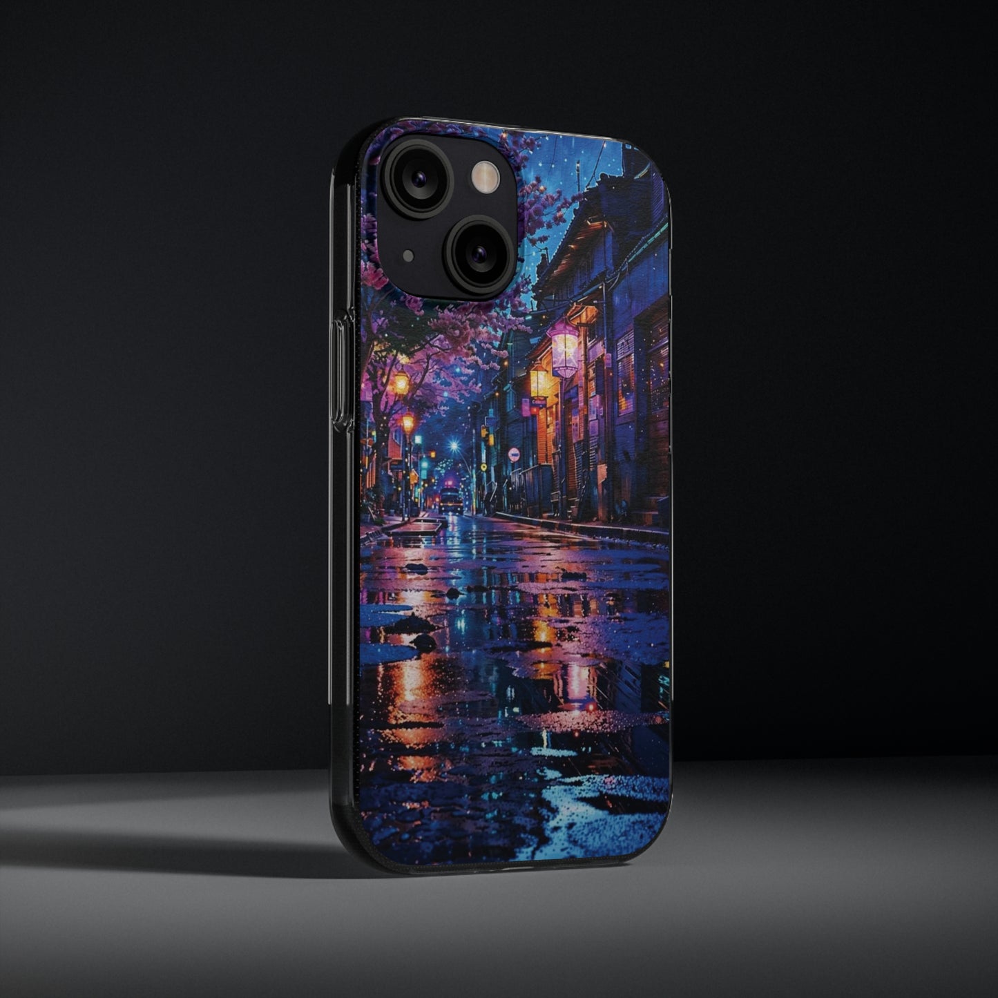 Artistic Nightscape Soft Phone Case - Vibrant Street Scene